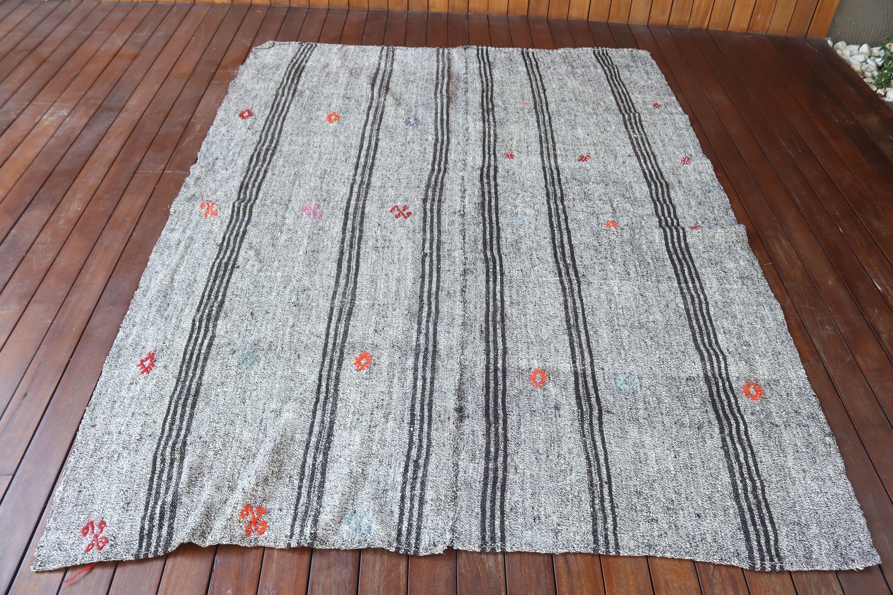 Vintage Halı, Kilim, Türk Halıları, Nötr Halı, Oturma Odası Halıları, 5.5x7.4 ft Büyük Halı, Büyük Vintage Halılar, Siyah Antika Halılar, Yatak Odası Halıları