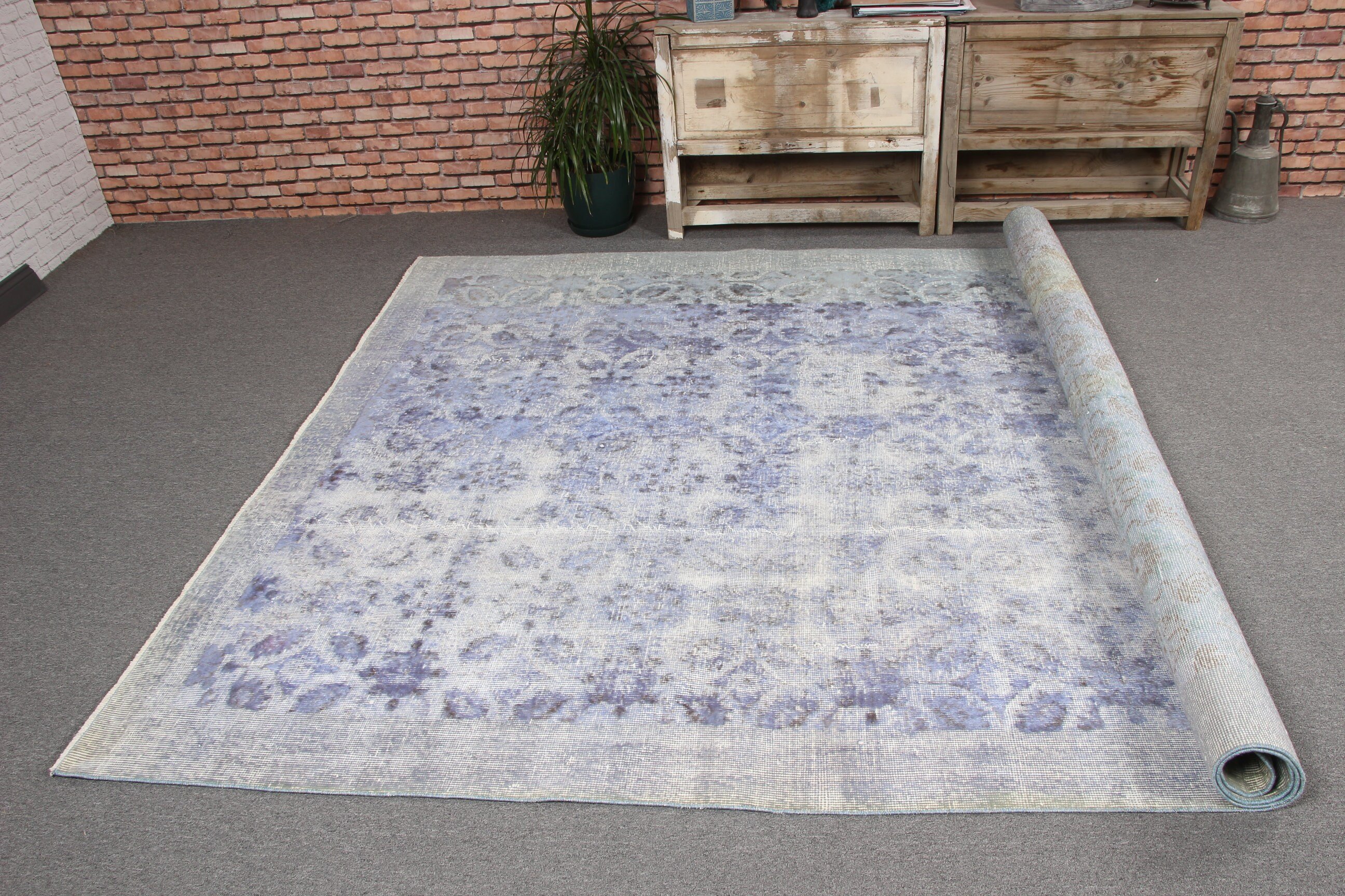 Turkish Rugs, Large Oushak Rugs, Bedroom Rug, Cool Rug, Moroccan Rugs, 6.5x9.8 ft Large Rugs, Blue Geometric Rug, Boho Rugs, Vintage Rugs