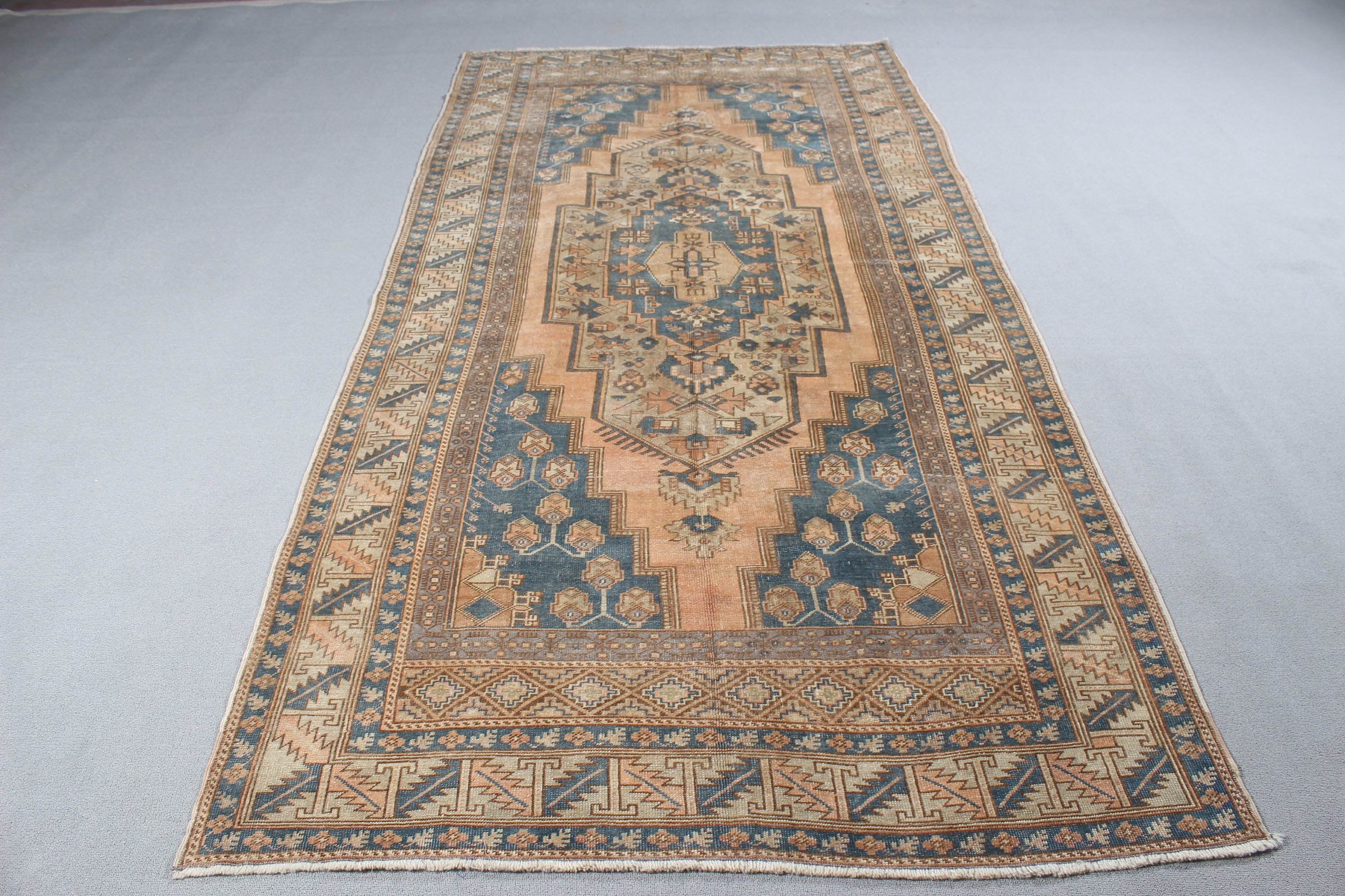 Büyük Oushak Halısı, Vintage Halılar, Türk Halıları, 4.7x9.6 ft Büyük Halı, Oturma Odası Halısı, Fas Halısı, Yün Halılar, Kahverengi Boho Halısı, Organik Halılar