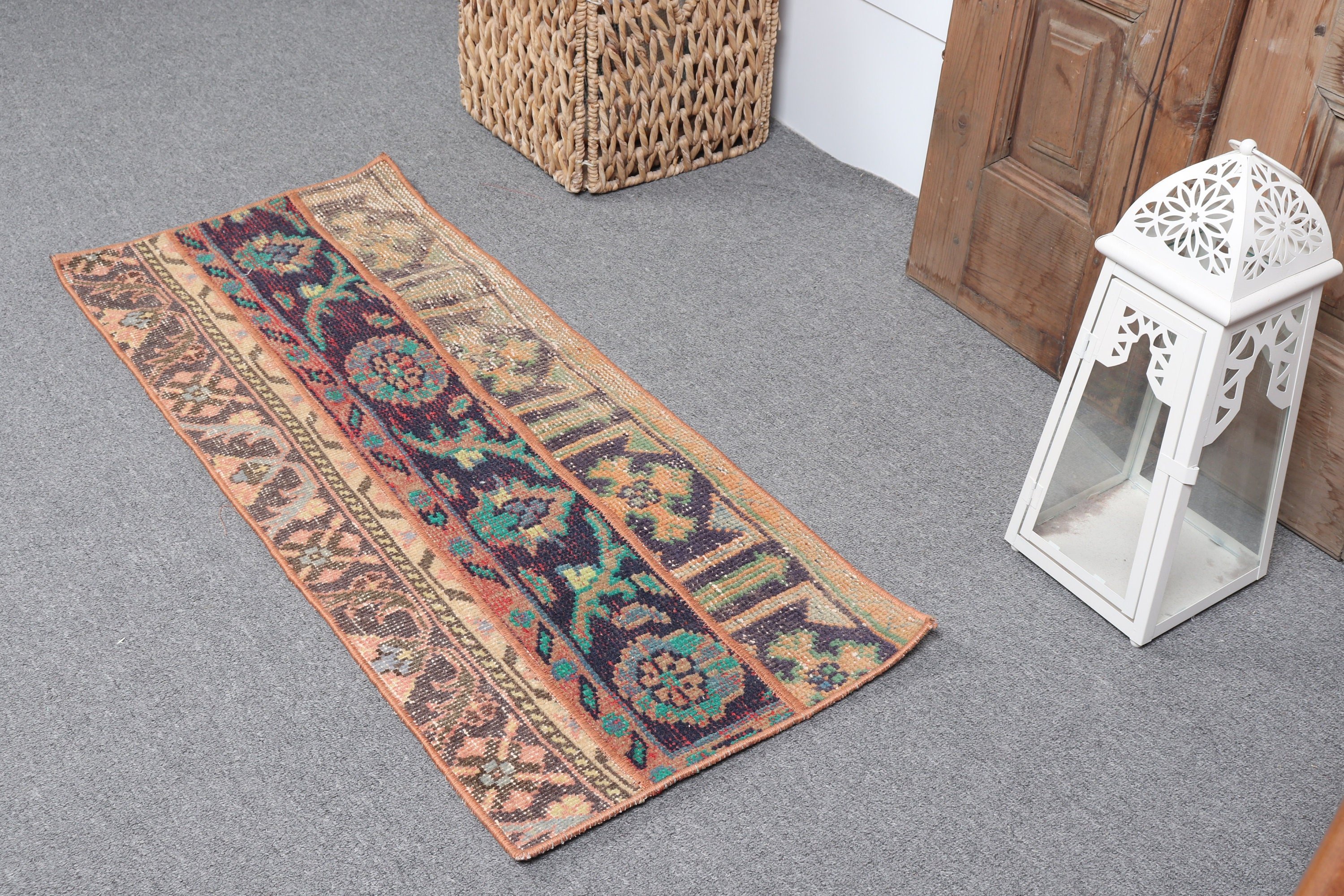 1.4x3.3 ft Small Rug, Kitchen Rugs, Brown Floor Rugs, Bedroom Rugs, Cool Rug, Rugs for Bathroom, Vintage Rug, Turkish Rugs, Bathroom Rug