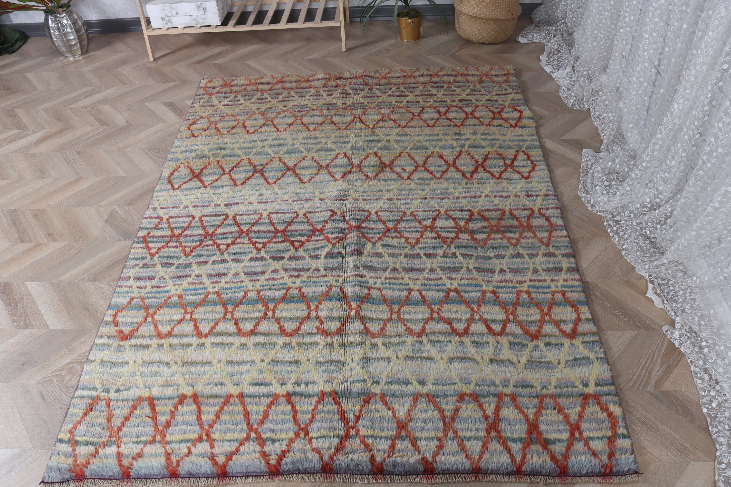 4.6x6.4 ft Area Rug, Aztec Rug, Turkish Rug, Vintage Rug, Oriental Rugs, Flatweave Rug, Living Room Rugs, Yellow Handwoven Rug, Kitchen Rug