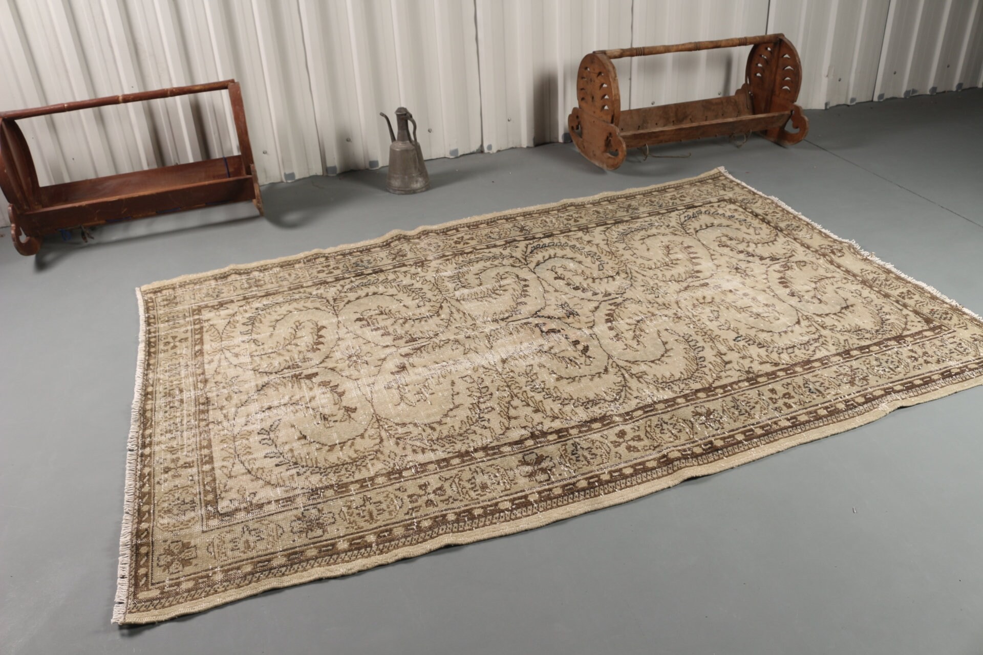 Türk Halısı, Oushak Halısı, Yeşil 5.5x8.3 ft Büyük Halı, Vintage Halı, Yatak Odası Halısı, Türkiye Halısı, Oturma Odası Halıları