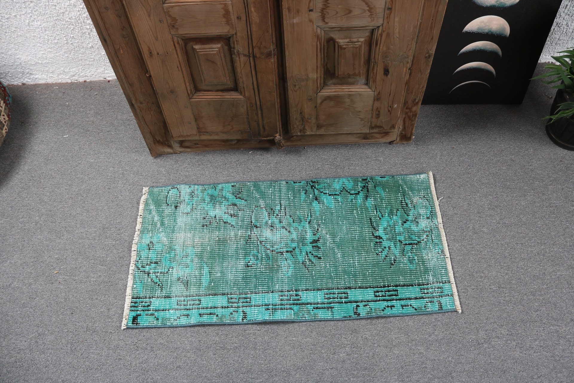 Vintage Rugs, Car Mat Rugs, Bath Rug, Turkish Rugs, Green Bedroom Rug, Bedroom Rugs, Anatolian Rug, 1.5x2.9 ft Small Rug, Rugs for Kitchen