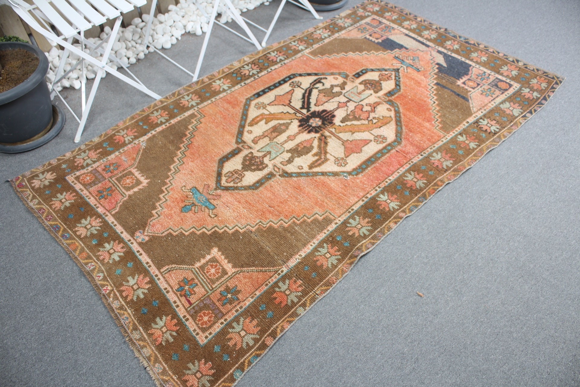 Bedroom Rug, Vintage Decor Rug, Turkish Rug, Moroccan Rug, Orange  3.8x7 ft Area Rugs, Rugs for Dining Room, Vintage Rug