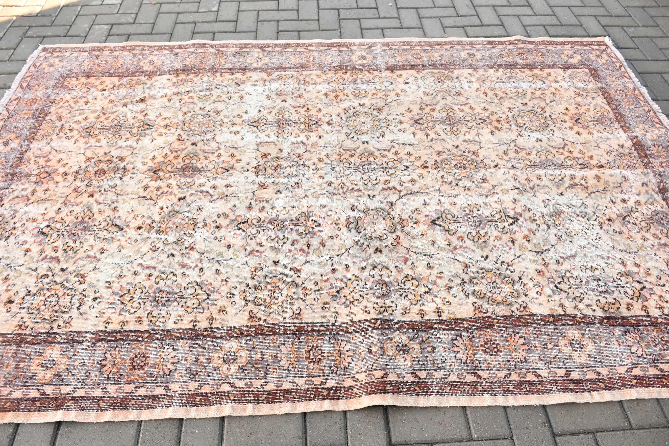 Turuncu Yer Halısı, 5.7x8.7 ft Büyük Halı, Yemek Odası Halıları, Salon Halıları, Türkiye Halısı, Türk Halıları, Antika Halılar, Vintage Halı