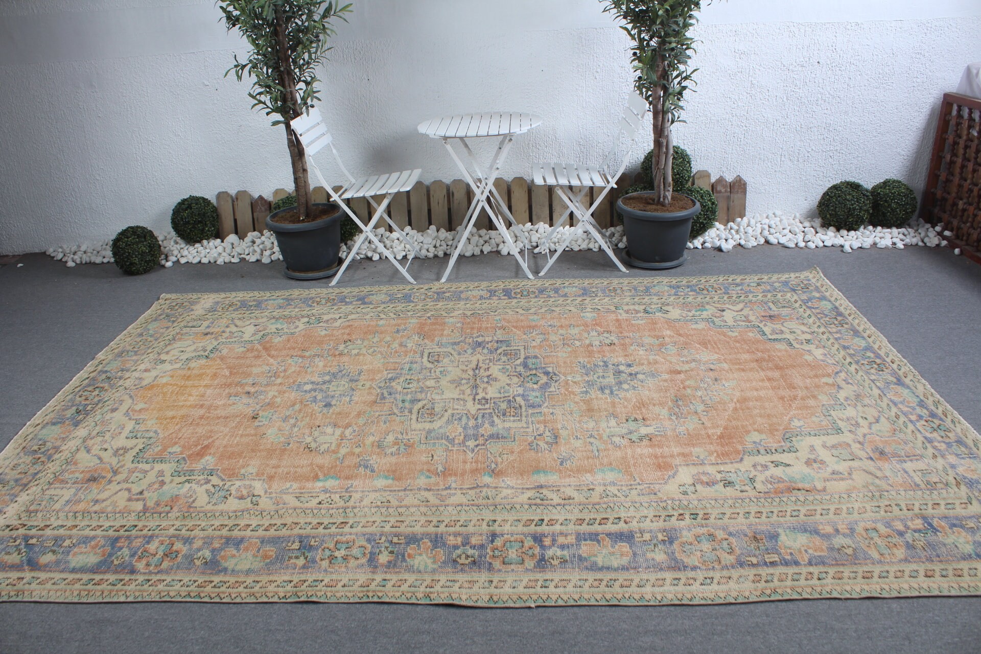 Salon Halıları, Oushak Halısı, Vintage Halılar, Turuncu 7x10.5 ft Büyük Boy Halı, Ofis Halısı, Oryantal Halılar, Salon Halıları, Türk Halısı