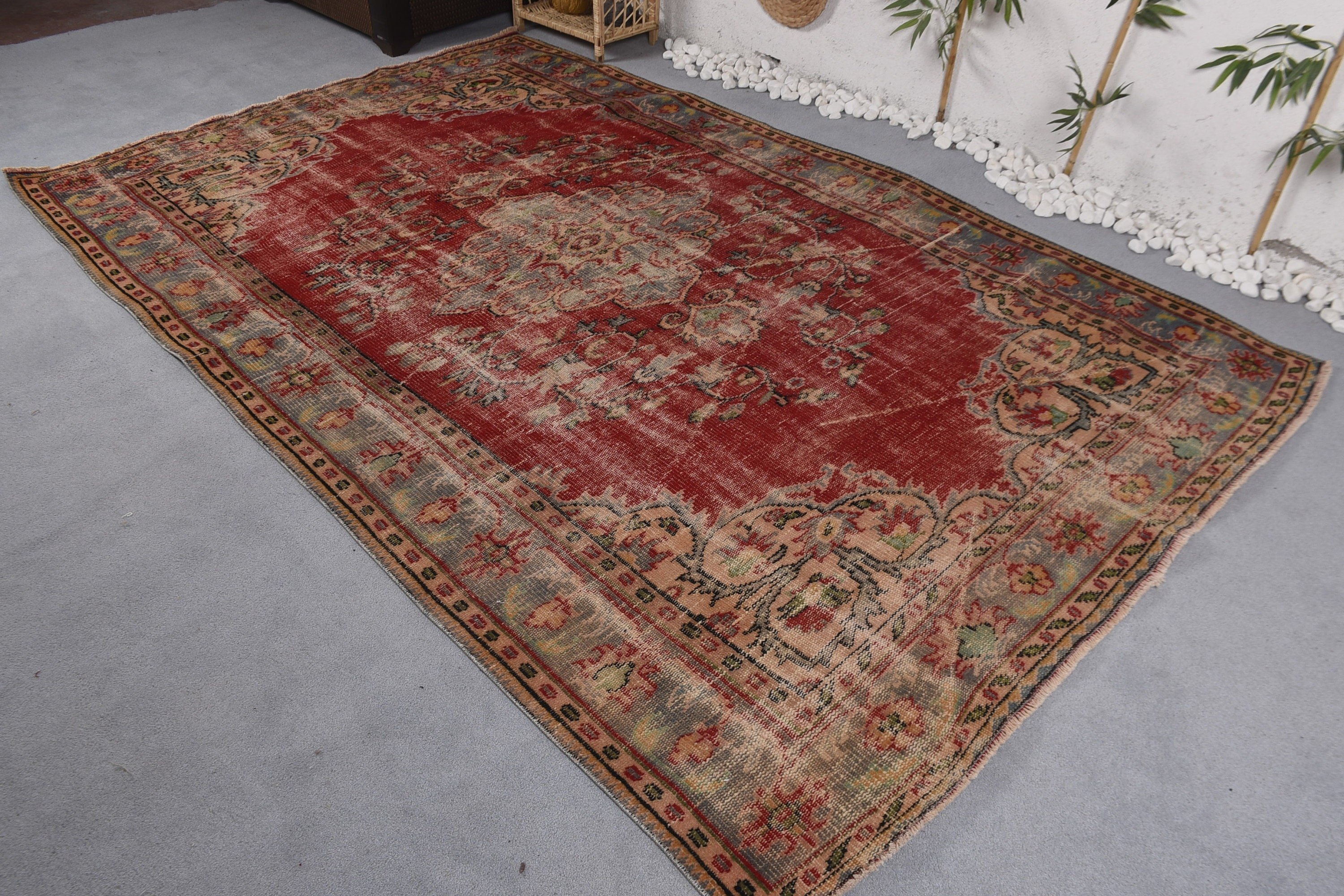 Aztec Rugs, Vintage Rugs, Salon Rugs, Moroccan Rug, 6.1x9.6 ft Large Rug, Dining Room Rug, Red Antique Rugs, Turkish Rugs