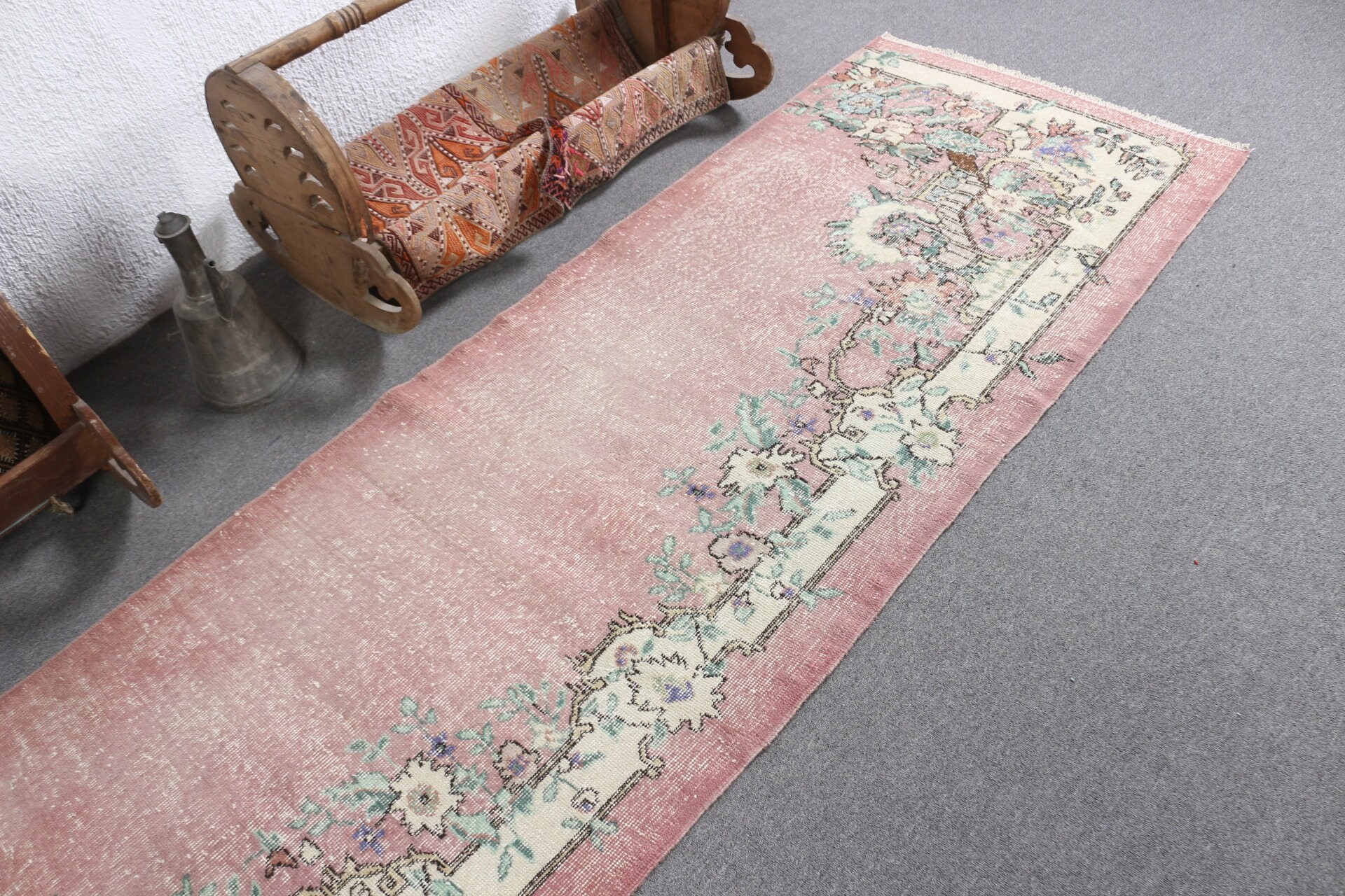 Vintage Rugs, Cool Rugs, Pink  3x10.3 ft Runner Rug, Oriental Rug, Rugs for Hallway, Corridor Rug, Turkish Rugs, Hallway Rug