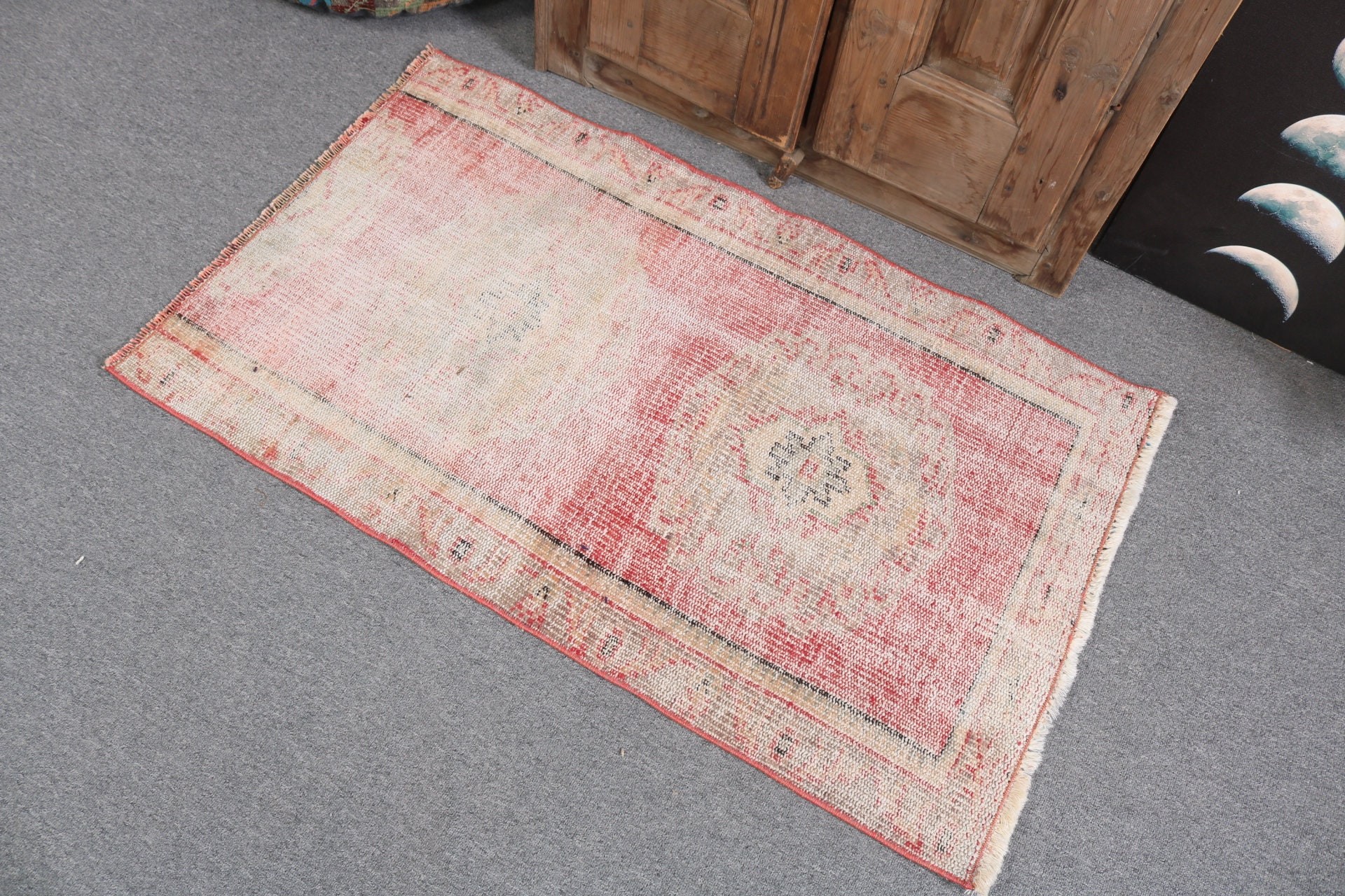 Türk Halısı, 2.3x3.9 ft Küçük Halılar, Egzotik Halı, Anadolu Halısı, Bej Mutfak Halısı, Vintage Halı, Giriş Halısı, Küçük Boho Halıları, Oryantal Halı