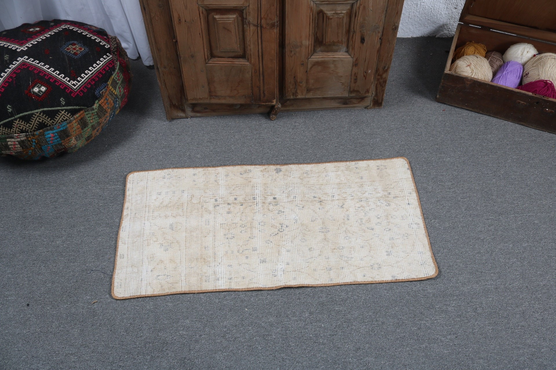 Bej Beyan Halısı, Türk Halısı, Boho Halısı, Beyan Halıları, Geometrik Halılar, Araba Paspas Halısı, Vintage Halı, Çocuk Halıları, 1.6x3.3 ft Küçük Halılar