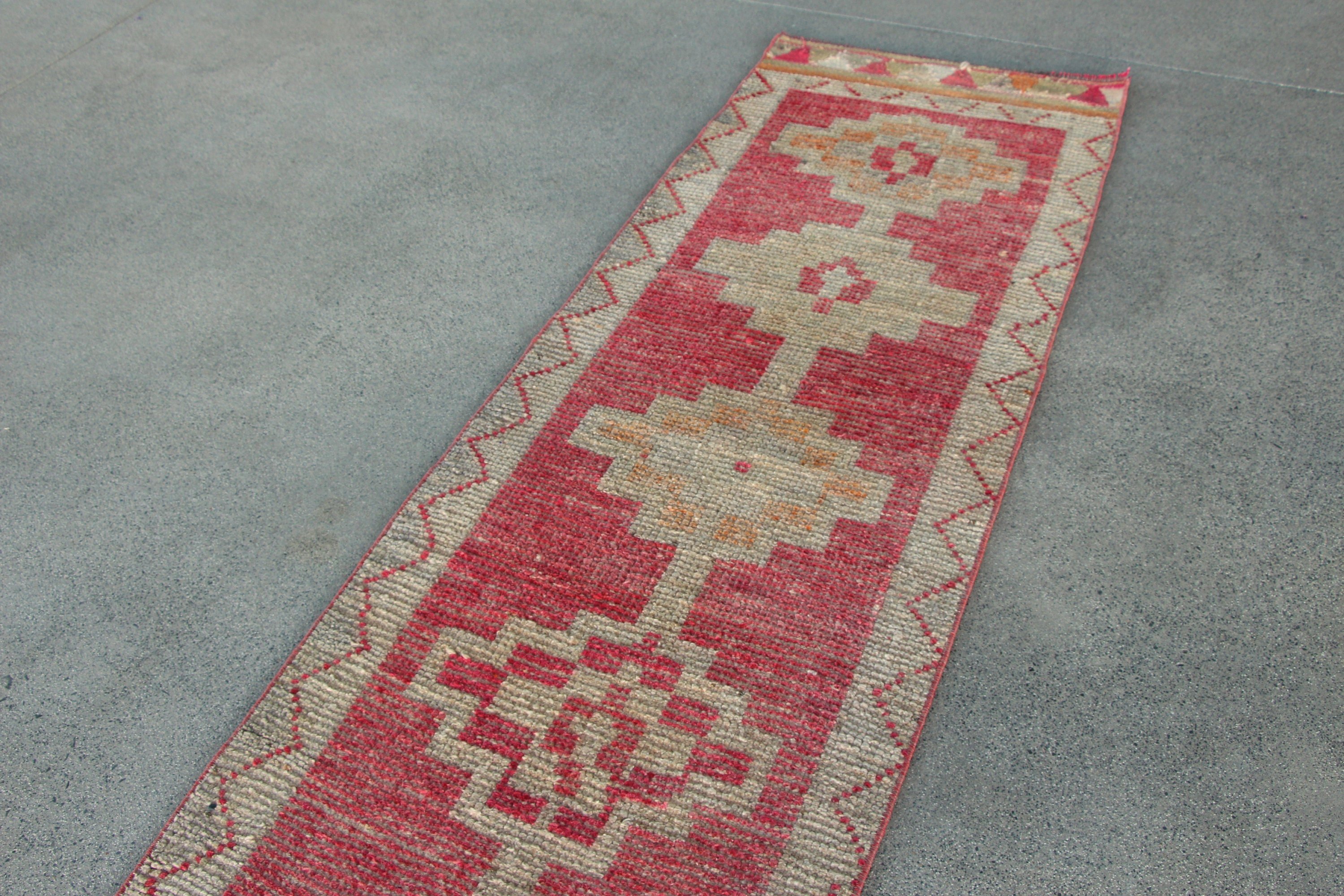 Göçebe Halı, Anadolu Halıları, Vintage Halı, Koridor Halıları, Koridor Halıları, Türk Halısı, Kırmızı Oryantal Halı, 2,3x11,4 ft Yolluk Halısı