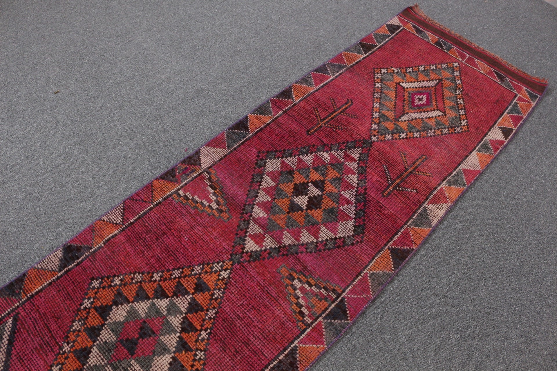 Anatolian Rugs, Pale Rug, Vintage Rug, Wool Rugs, Kitchen Rug, 2.5x11.6 ft Runner Rug, Corridor Rug, Turkish Rugs, Purple Bedroom Rugs