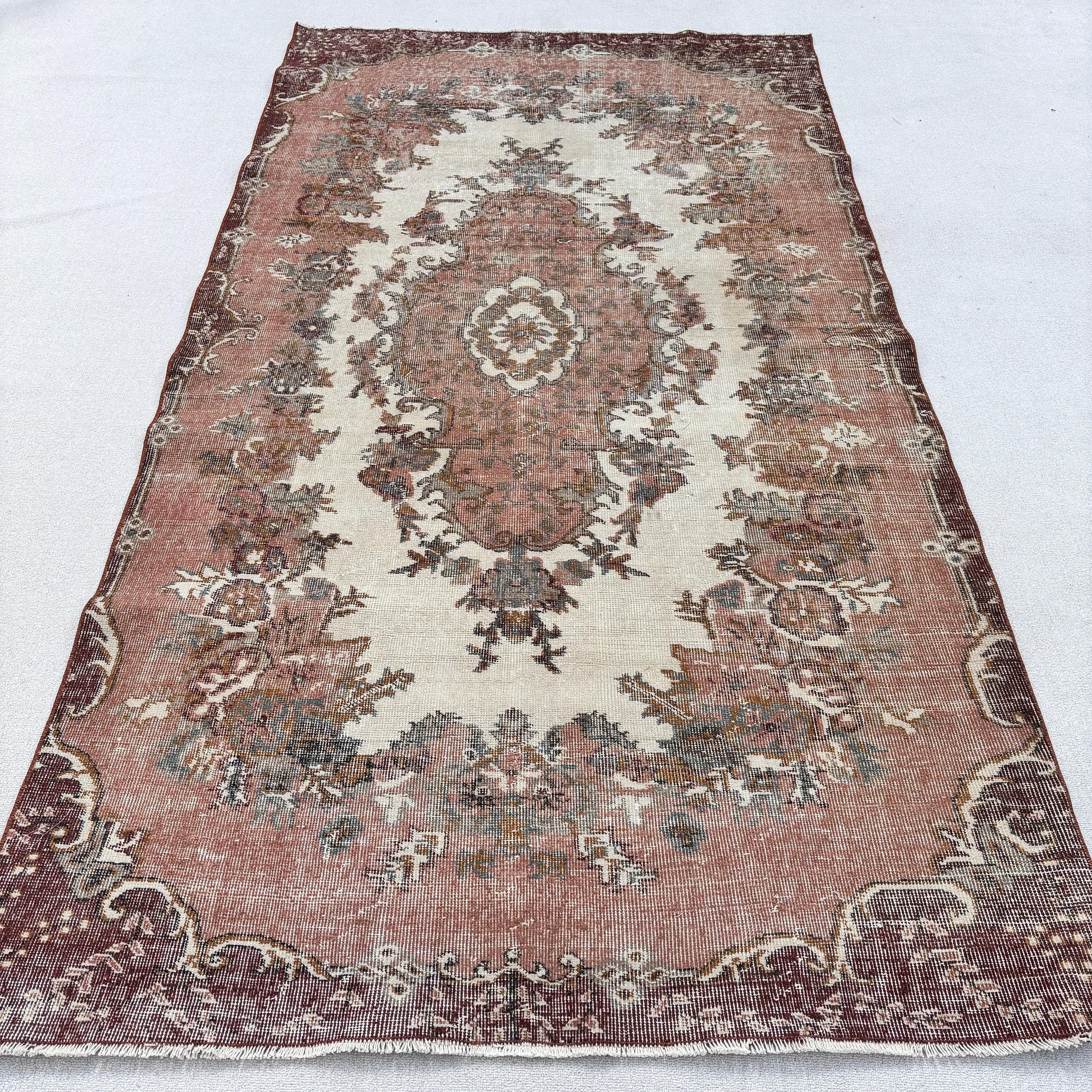 Turuncu Oryantal Halı, Vintage Halı, Yemek Odası Halısı, Havalı Halılar, Büyük Vintage Halılar, 4.9x9.4 ft Büyük Halı, Türk Halısı, Oushak Halıları, Aztek Halısı