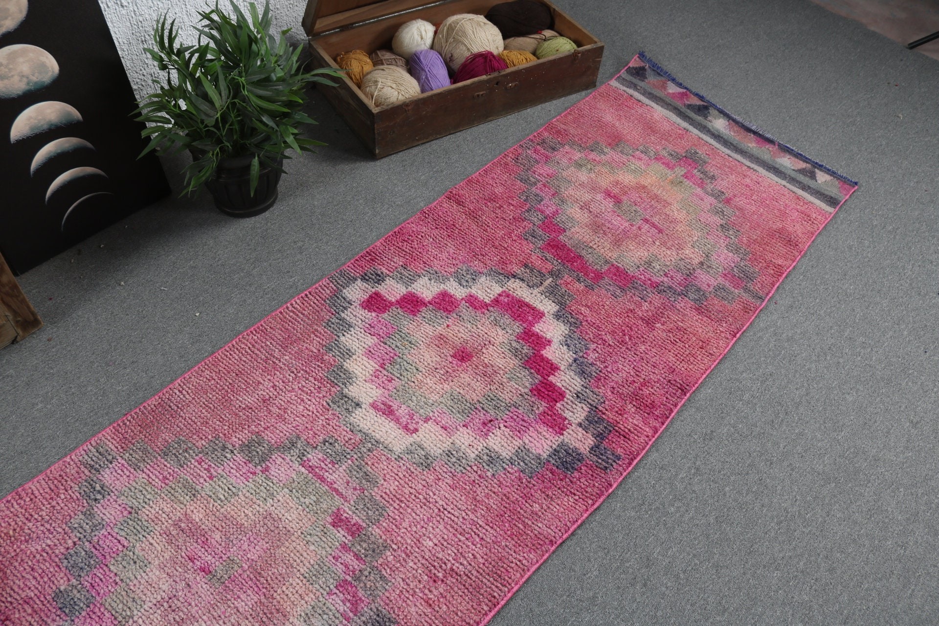 Lüks Halı, Merdiven Halısı, Türk Halıları, 2.5x11.5 ft Runner Halısı, Vintage Halı, Pembe Oushak Halısı, Düz Dokuma Halısı, Koridor Halıları, Ev Dekorasyonu Halısı