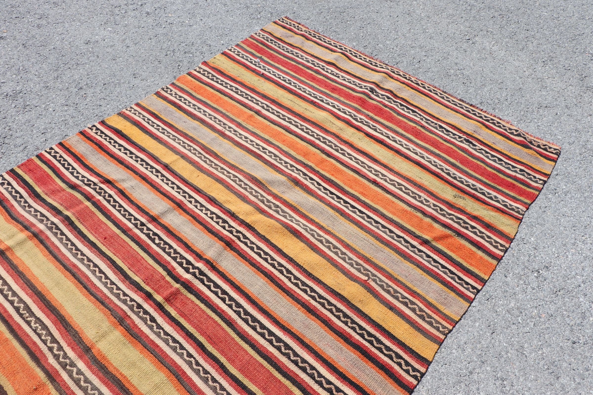 Turkish Rug, Cool Rugs, Vintage Rug, Rugs for Stair, Kilim, 4.6x13.1 ft Runner Rug, Pale Rug, Orange Wool Rug, Anatolian Rugs, Stair Rugs