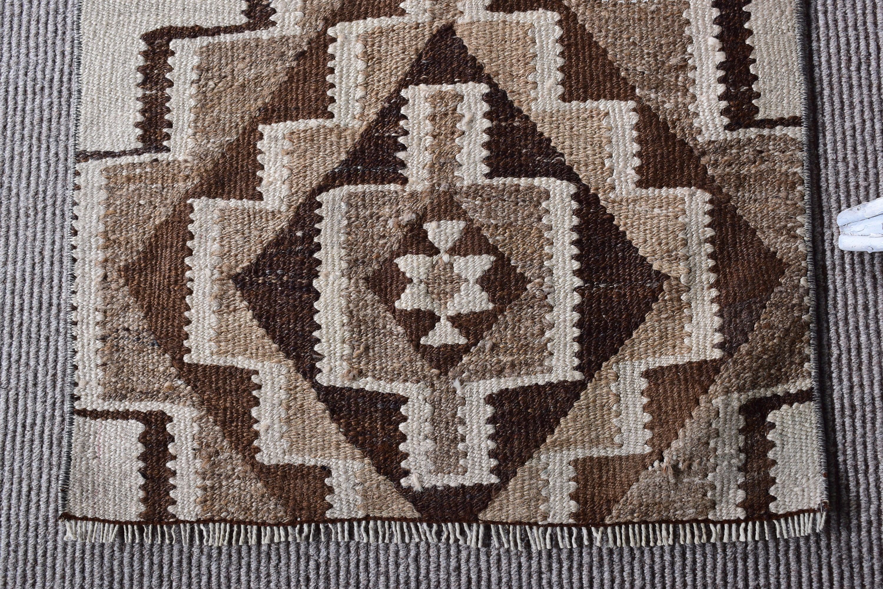 Stair Rugs, Vintage Rugs, Floor Rug, Modern Rug, Vintage Runner Rug, Geometric Rug, Turkish Rugs, Beige Wool Rugs, 2.1x7.1 ft Runner Rug