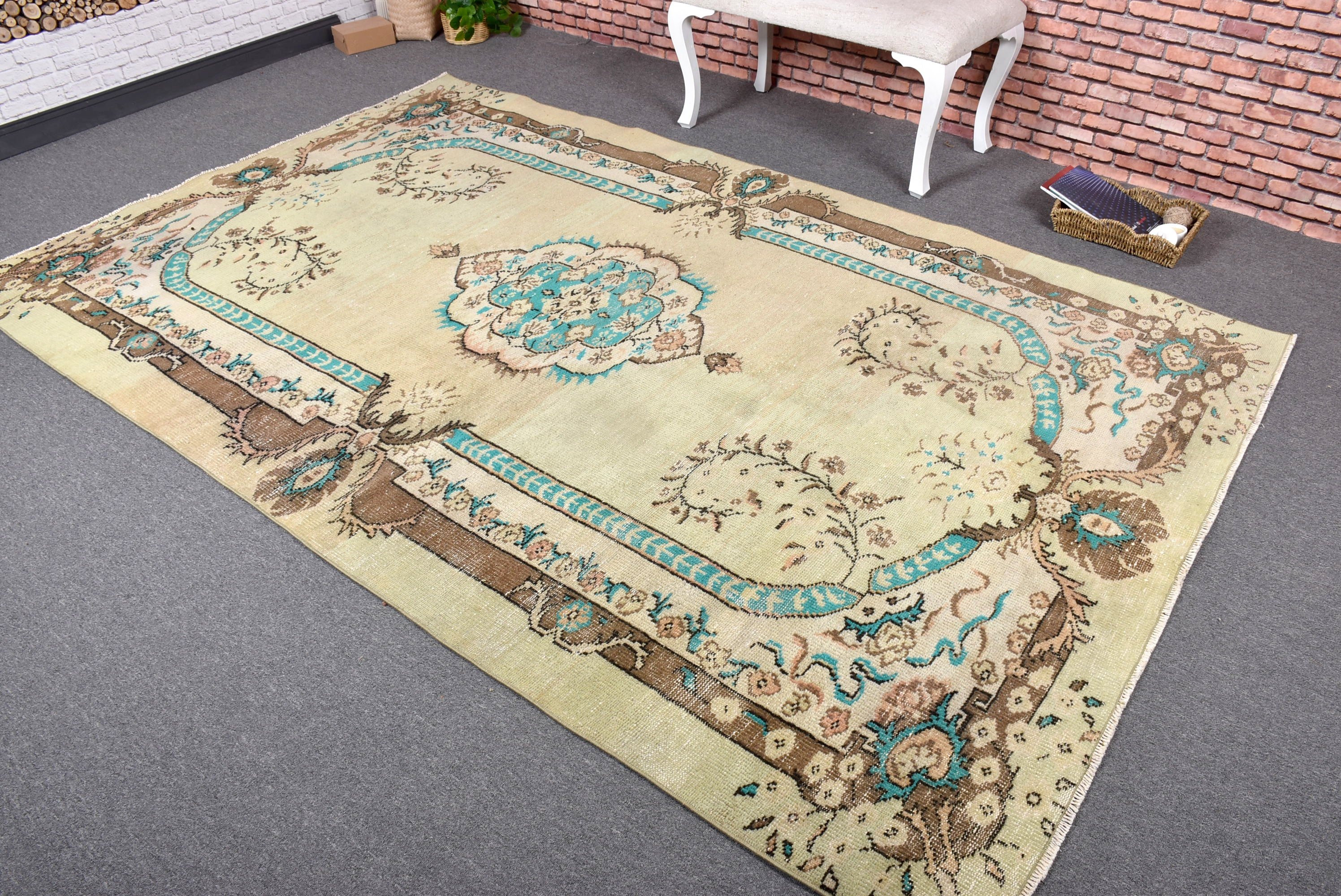 Green Anatolian Rug, 6x9.4 ft Large Rugs, Statement Rugs, Turkish Rug, Anatolian Rug, Dining Room Rug, Vintage Rug, Office Rug, Salon Rugs