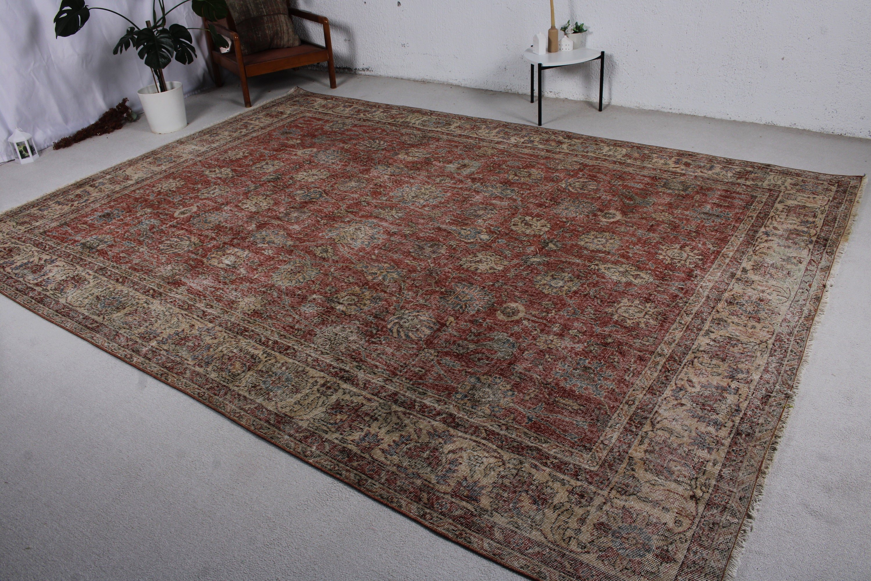 Türk Halıları, Oushak Halısı, Antika Halılar, Vintage Halılar, Bej Mutfak Halısı, 8.7x11.7 ft Büyük Boy Halı, Lüks Halı, Salon Halıları, Salon Halıları