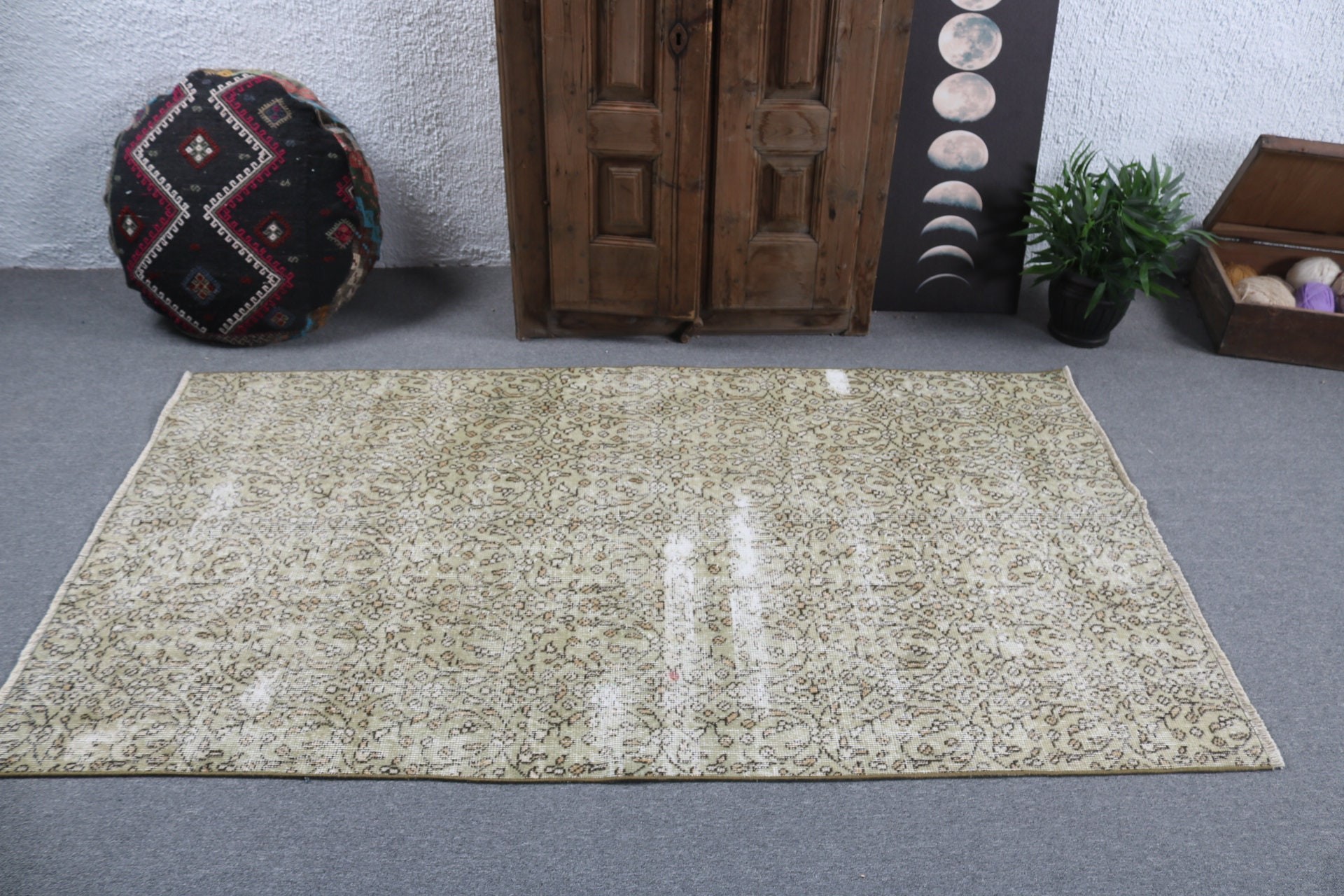 Indoor Rug, Green Home Decor Rug, Vintage Rugs, Oushak Rugs, Bedroom Rug, 3.8x6.7 ft Area Rugs, Boho Rugs, Exotic Rugs, Turkish Rugs