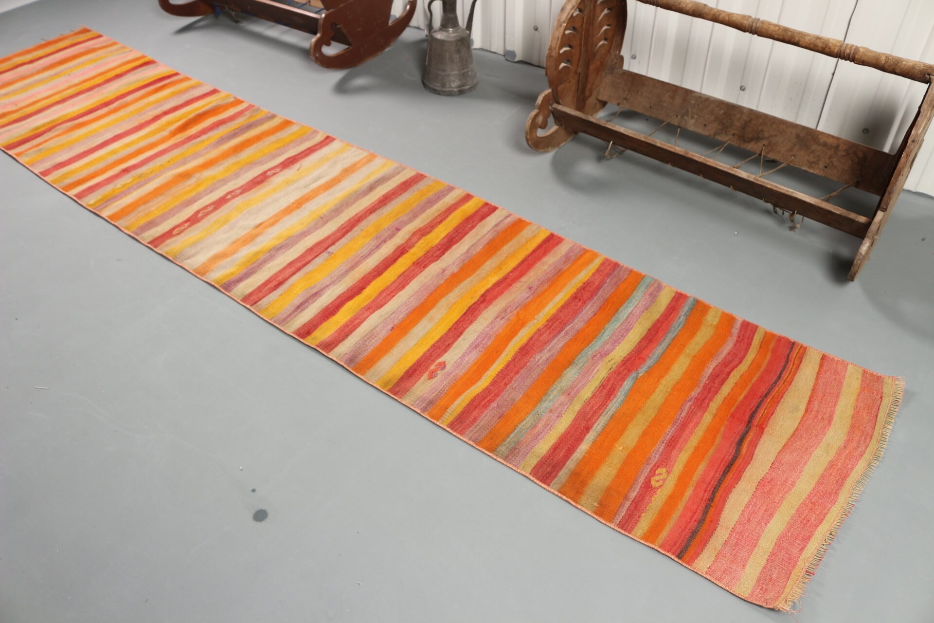 Kilim, Turkish Rugs, Vintage Rugs, Kitchen Rug, Floor Rugs, Orange Cool Rug, Rugs for Corridor, 2.2x11.1 ft Runner Rugs