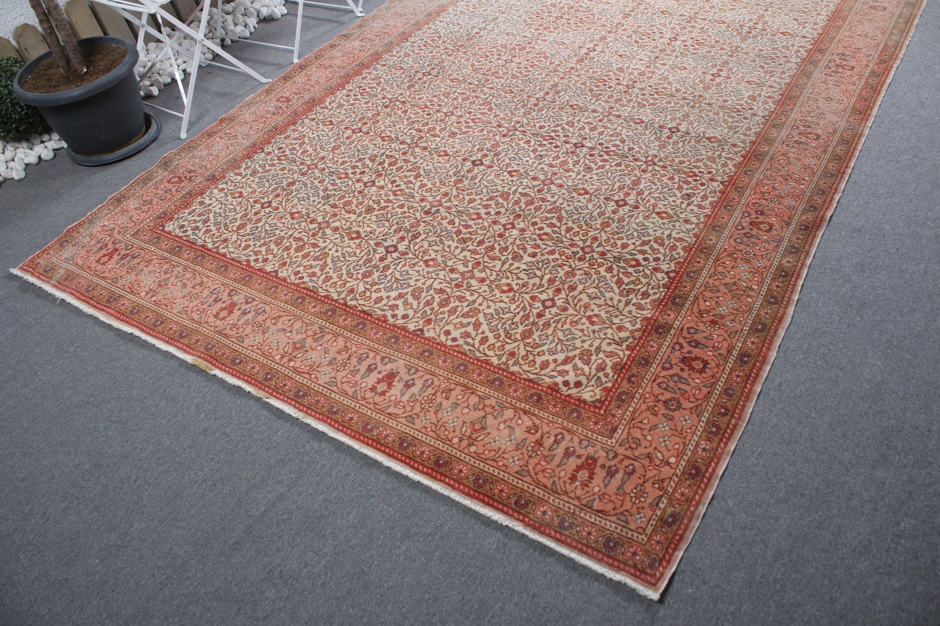 Anadolu Halısı, Eski Halı, Yemek Odası Halısı, Türk Halısı, Bej Anadolu Halısı, 6.5x9.5 ft Büyük Halı, Fas Halısı, Vintage Halı, Oturma Odası Halısı