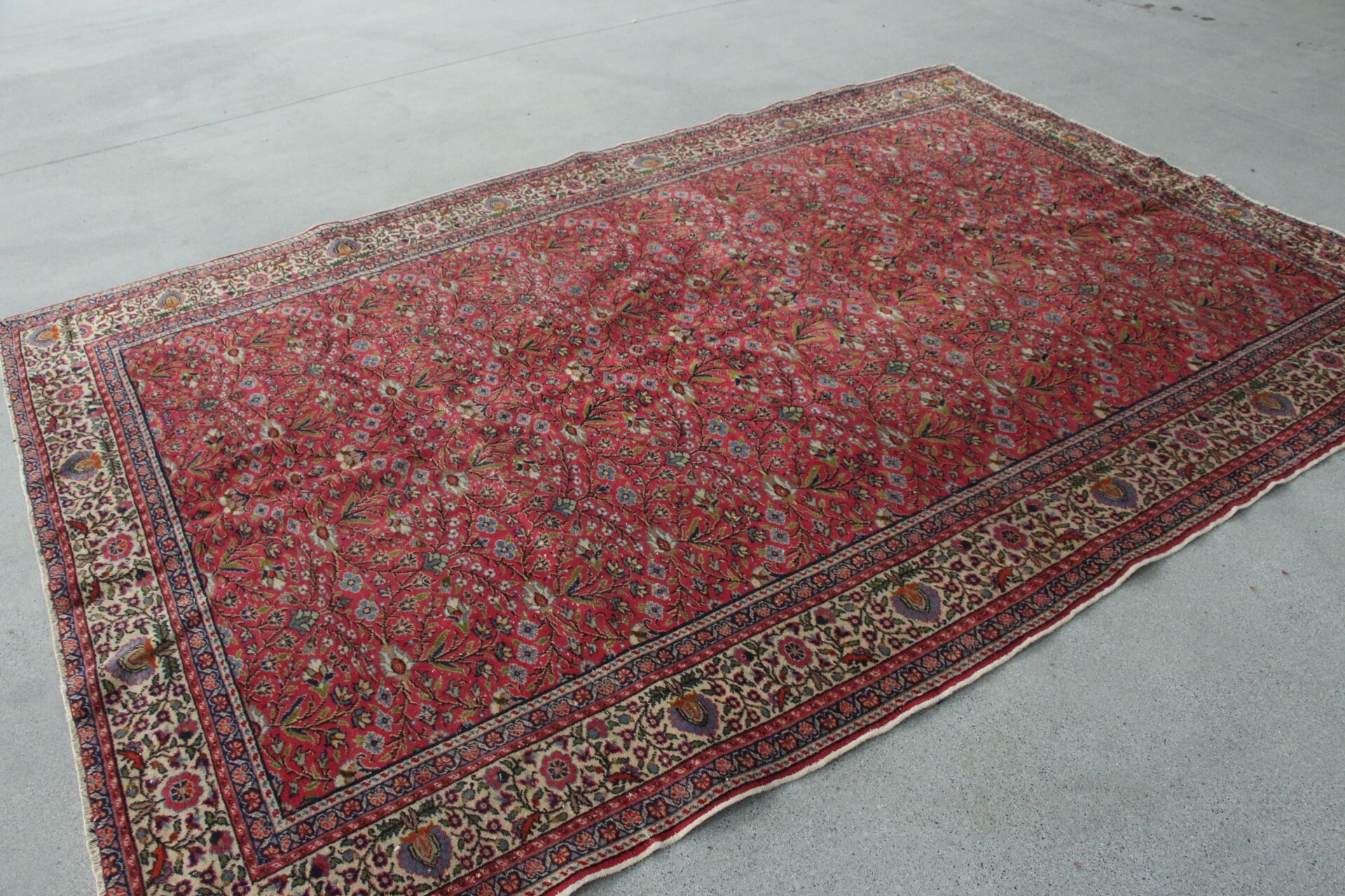 Dekoratif Halı, Kırmızı Oushak Halılar, 6.3x9.4 ft Büyük Halı, Oturma Odası Halıları, Türk Halısı, Vintage Halı, Yatak Odası Halısı, Salon Halısı, Mutfak Halıları