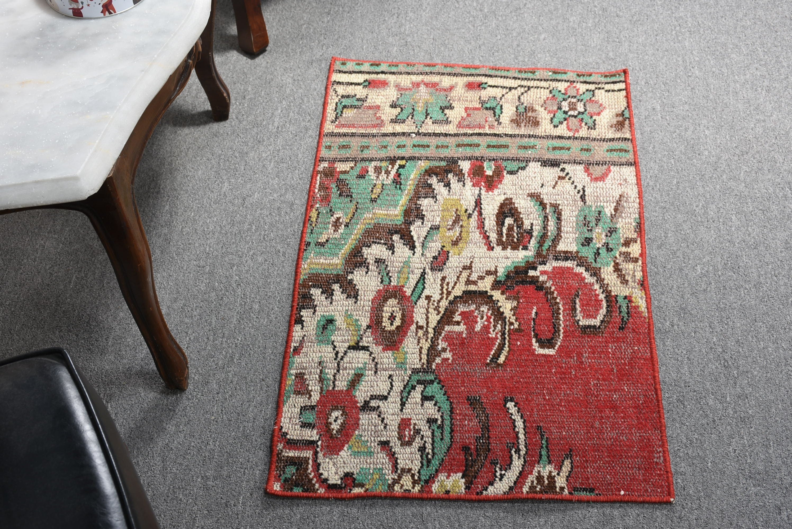 Pale Rug, Kitchen Rugs, Vintage Rug, Wool Rug, Turkish Rug, Rugs for Kitchen, Bedroom Rugs, 1.7x2.8 ft Small Rug, Oushak Rug, Red Cool Rug