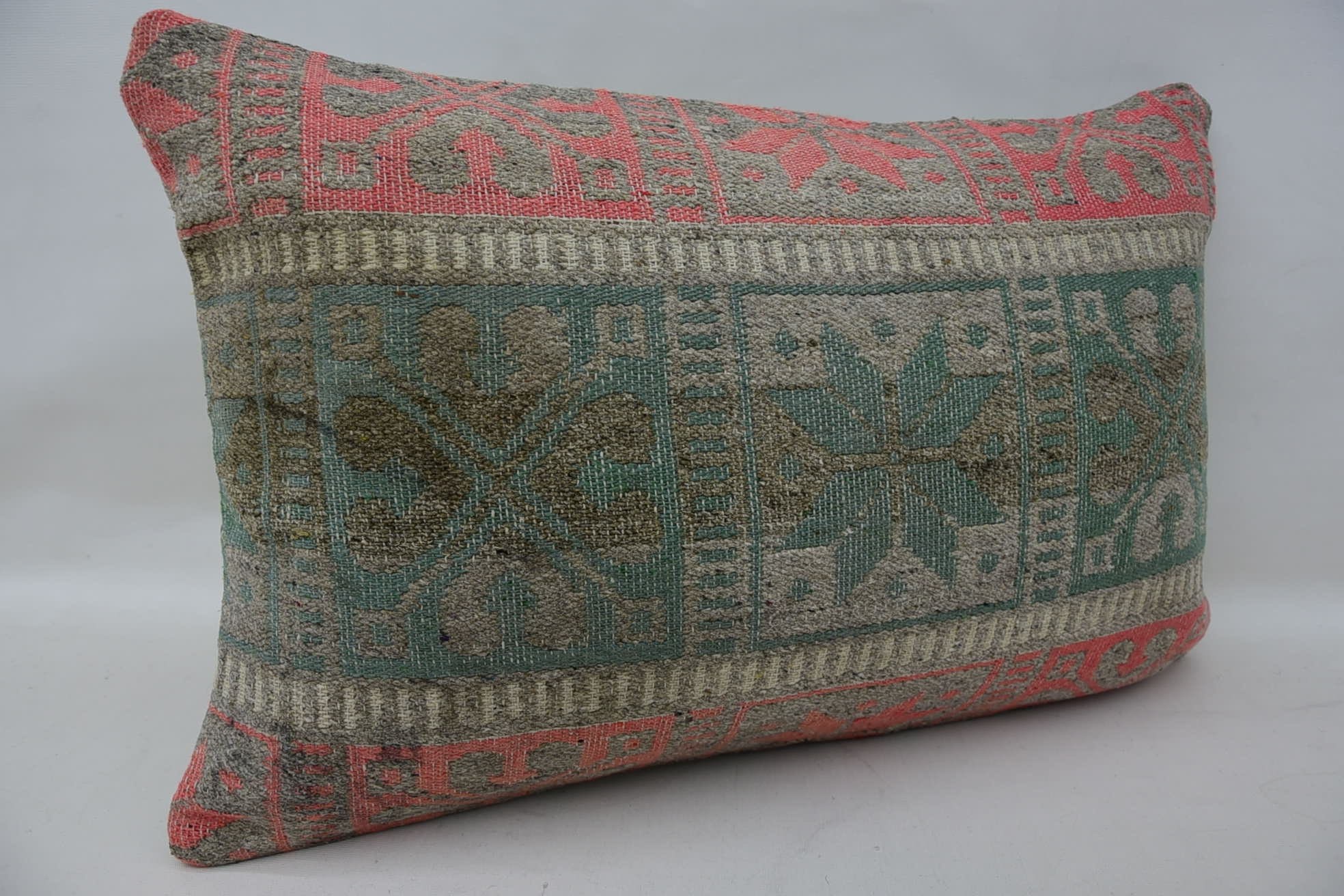 Southwestern Pillow, Turkish Kilim Pillow, Bed Pillow Sham, Gift Pillow, Throw Kilim Pillow, 16"x24" Green Cushion Cover