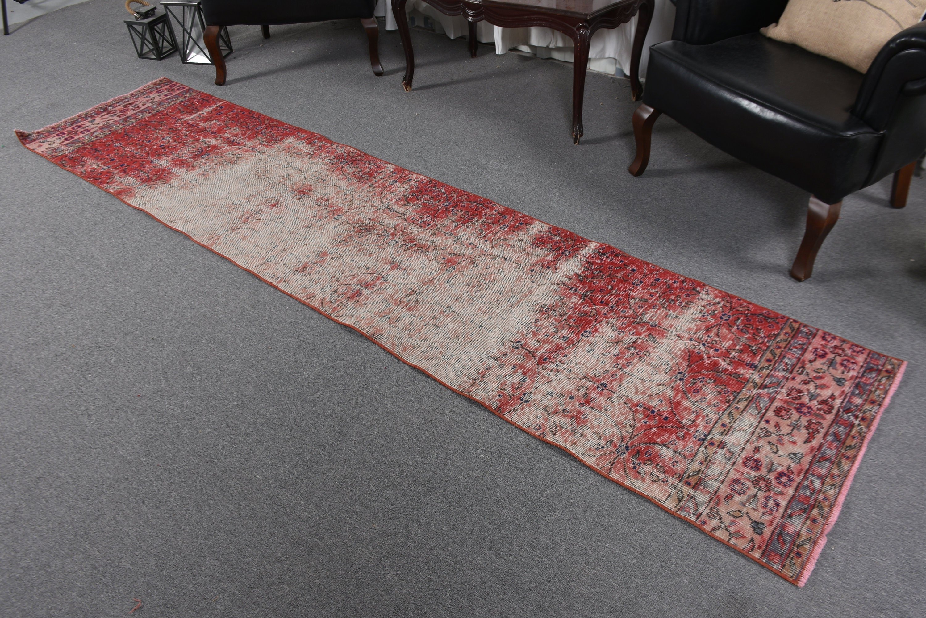 Vintage Rug, Cool Rug, Beni Ourain Runner Rug, Turkish Rugs, Kitchen Rug, Red  2.3x10 ft Runner Rug, Handwoven Rug, Luxury Rug