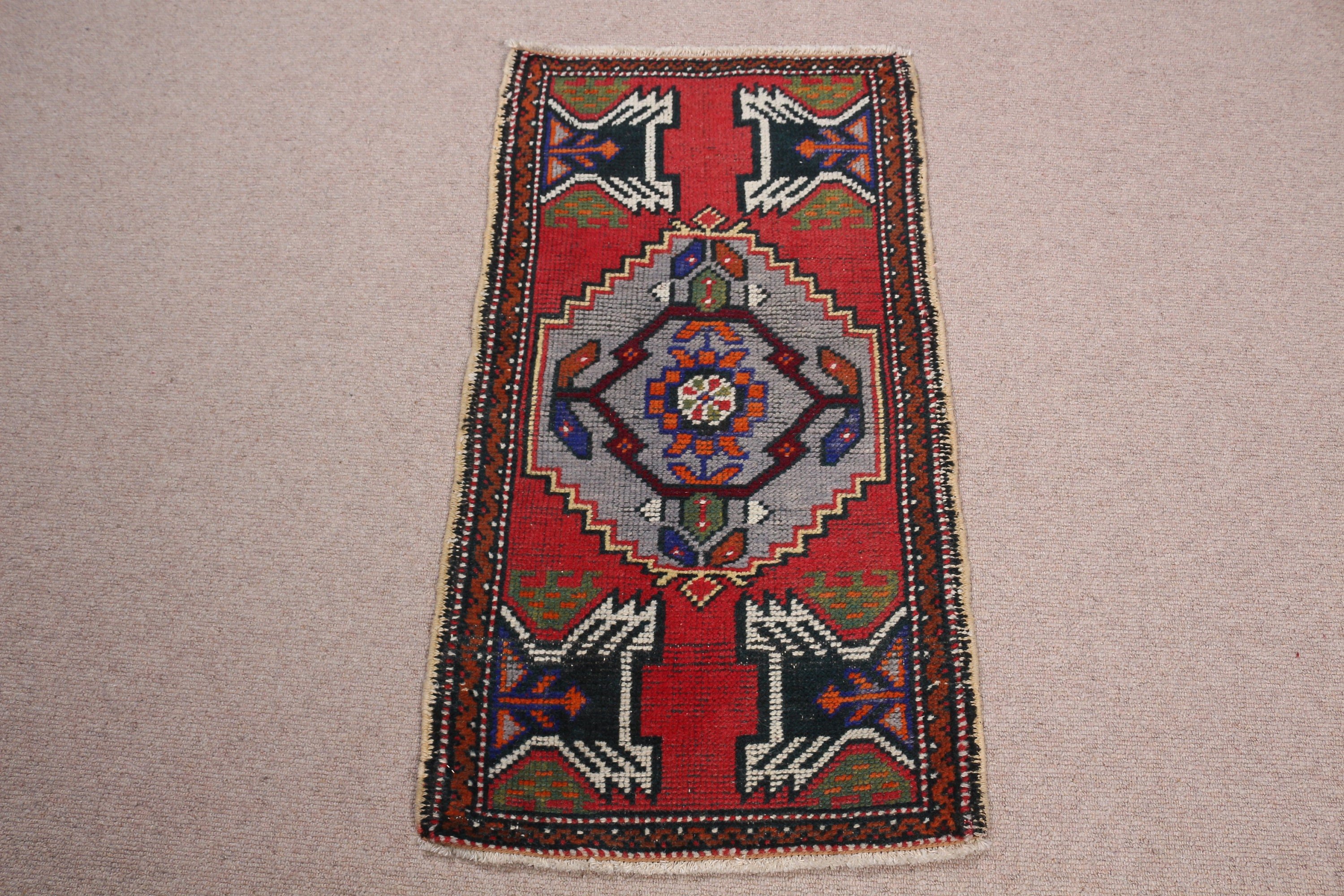 Türk Halısı, 1.7x3.1 ft Küçük Halılar, Kırmızı Yün Halı, Sevimli Halılar, Vintage Halı, Yer Halısı, Fas Halısı, Yatak Odası Halısı, Banyo Halıları, Banyo Halısı