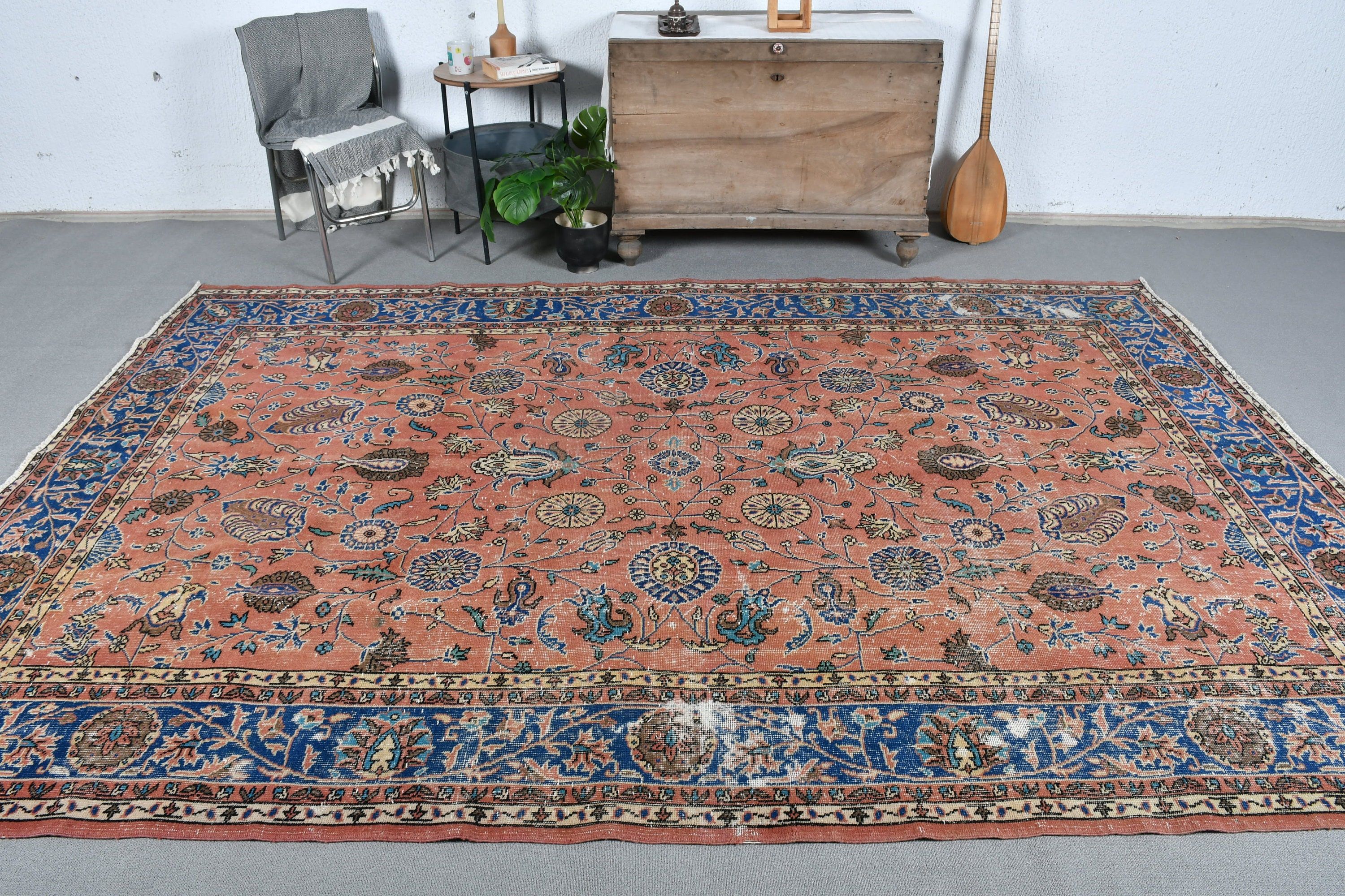 Home Decor Rug, Salon Rugs, Turkish Rugs, Red Home Decor Rugs, Vintage Rugs, Floor Rug, 7.1x10.2 ft Oversize Rug, Saloon Rug