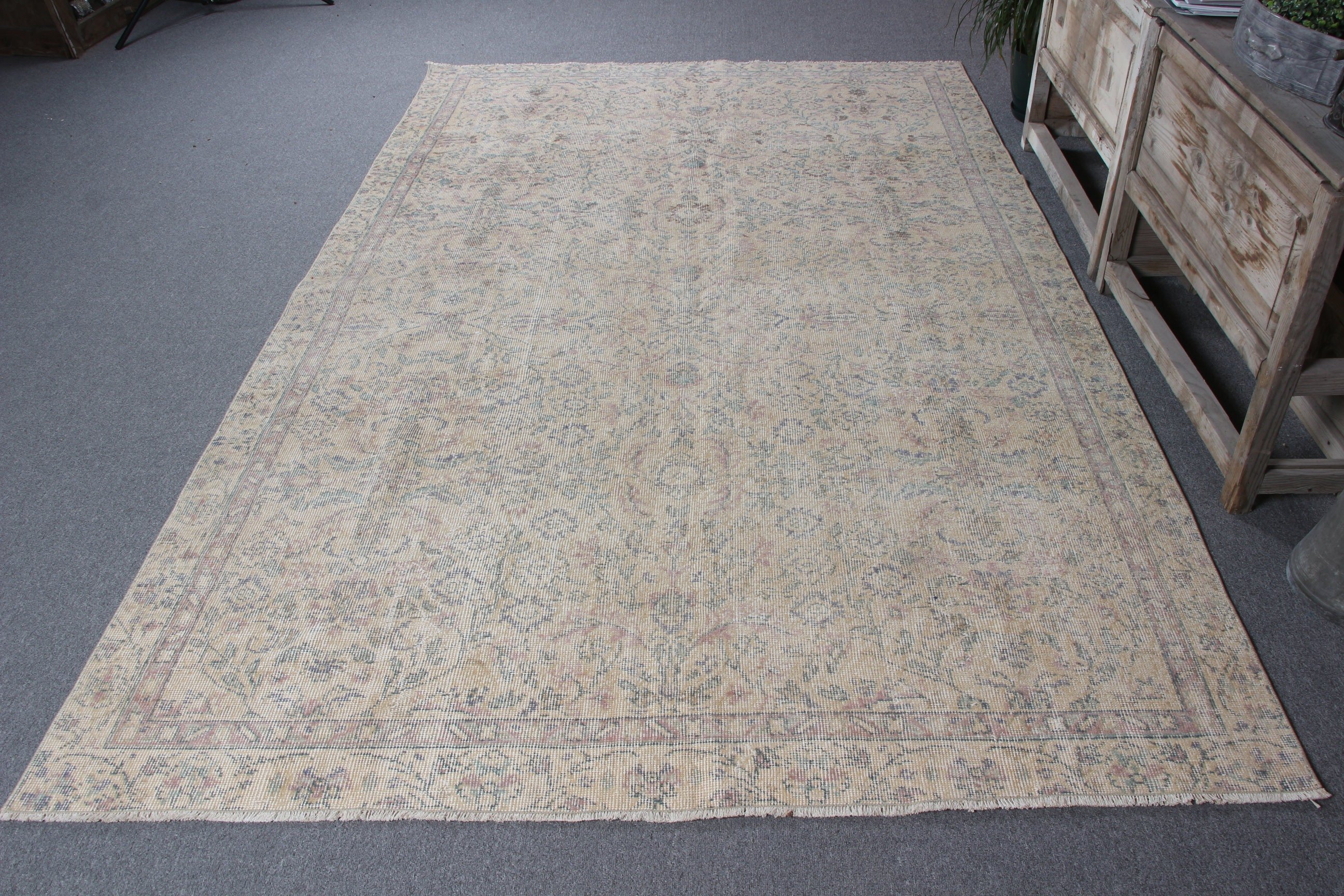 Vintage Halılar, Oushak Halıları, Yemek Odası Halıları, Büyük Oushak Halıları, Türk Halısı, Lüks Halılar, 5.9x9.4 ft Büyük Halılar, Bej Ev Dekorasyonu Halısı