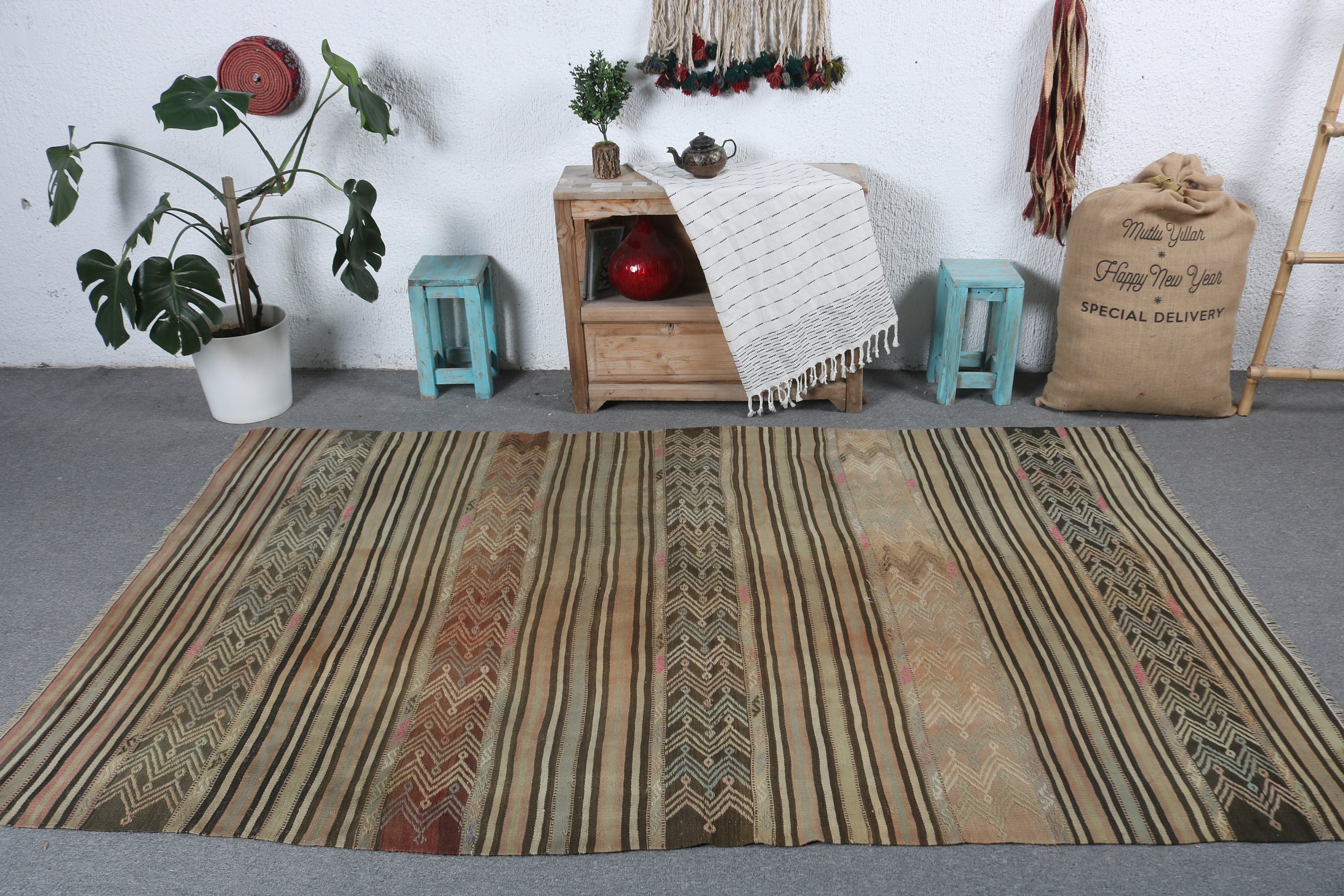 Rugs for Floor, 4.7x7.9 ft Area Rugs, Vintage Rugs, Green Kitchen Rug, Turkish Rug, Boho Rugs, Moroccan Rugs, Kilim, Living Room Rugs