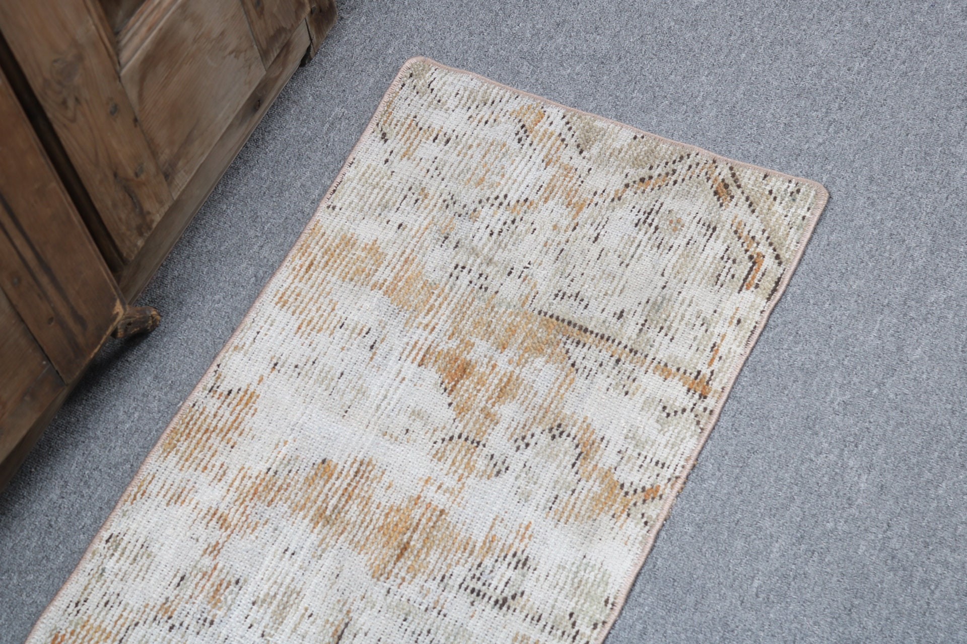 Bathroom Rugs, Vintage Rugs, Small Area Rug, Home Decor Rugs, Turkish Rugs, 1.4x3 ft Small Rug, Luxury Rug, Beige Floor Rug, Anatolian Rugs