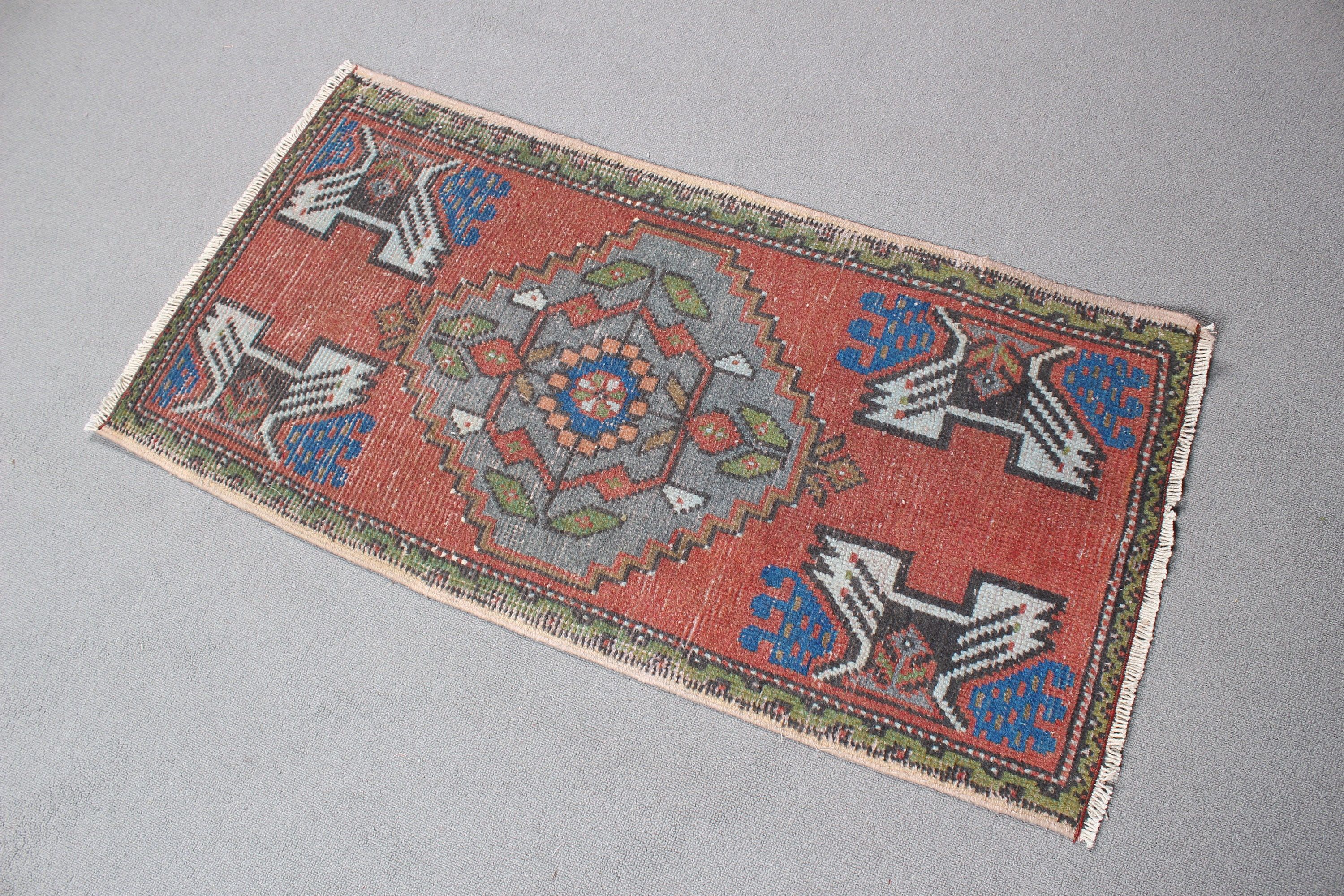 Vintage Rugs, Handwoven Rugs, Bath Rugs, Turkish Rug, Anatolian Rugs, Small Area Rug, Handmade Rugs, Red  1.7x3.4 ft Small Rug