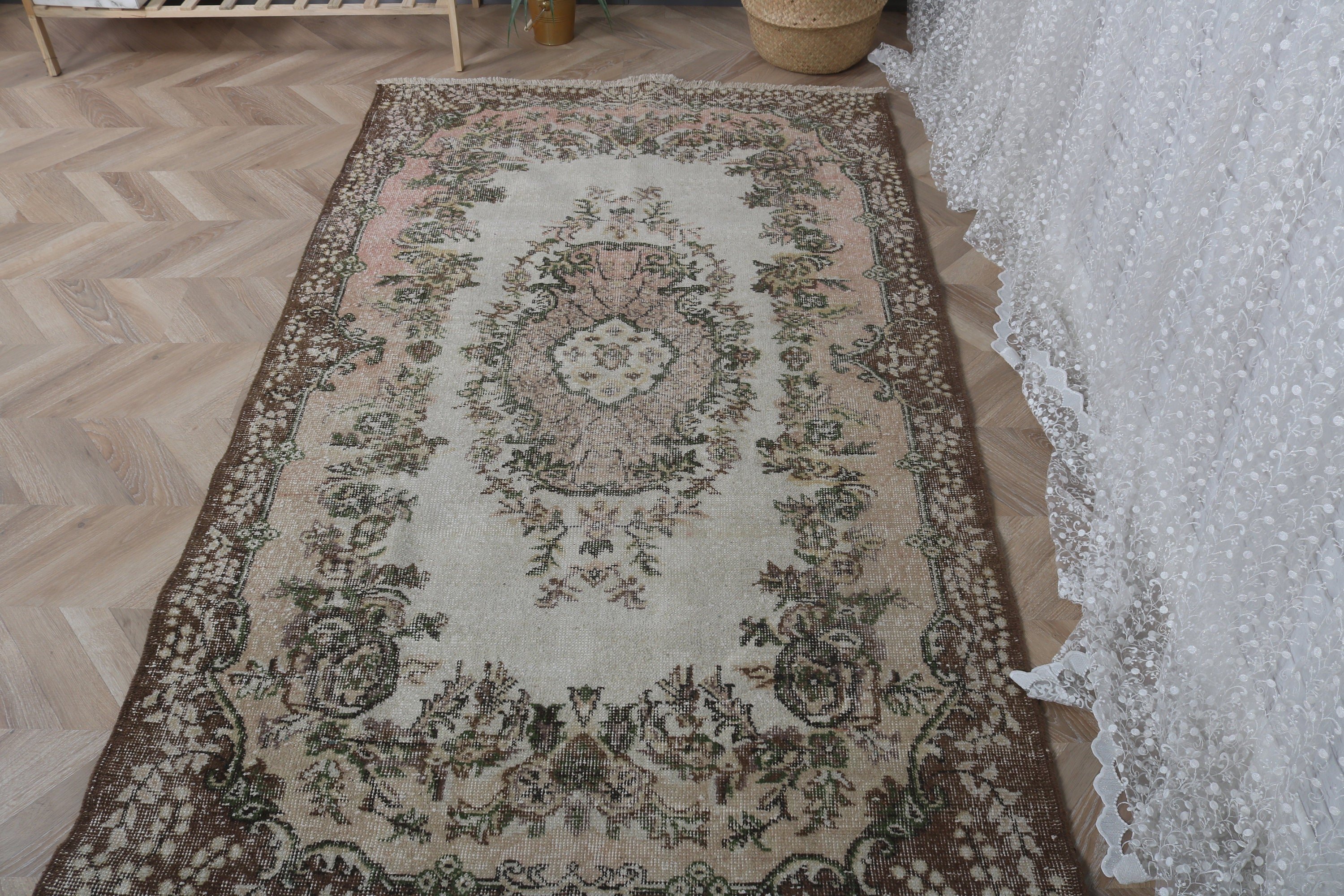 Vintage Rugs, Turkish Rugs, Brown Bedroom Rugs, Oushak Area Rug, Boho Area Rug, Neutral Rug, Floor Rugs, Anatolian Rug, 3.9x6.8 ft Area Rug