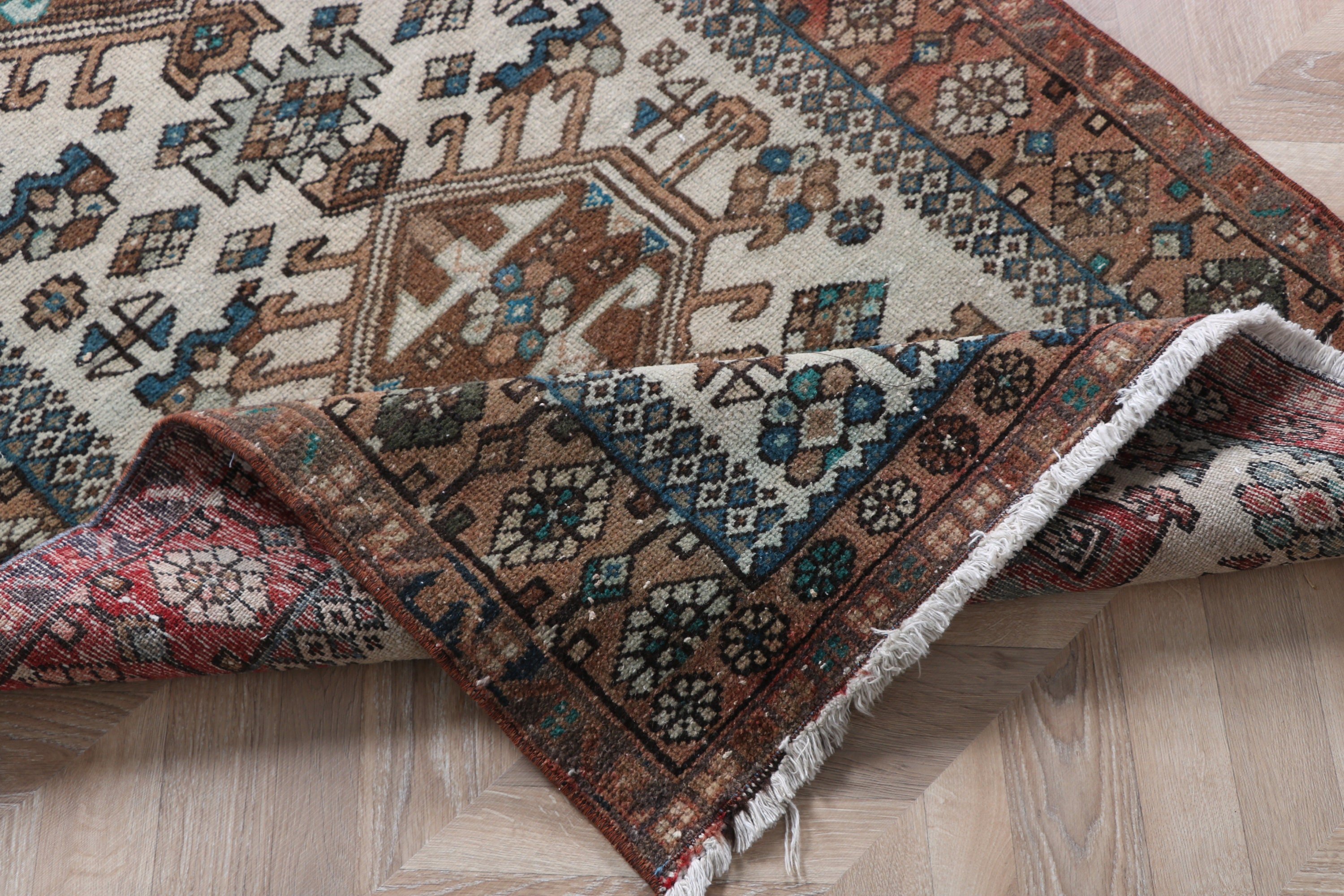 Giriş Halısı, Vintage Vurgulu Halılar, 3.1x6.1 ft Vurgulu Halı, Açıklama Halıları, Geometrik Halılar, Vintage Halılar, Türk Halıları, Kahverengi Düz Dokuma Halılar