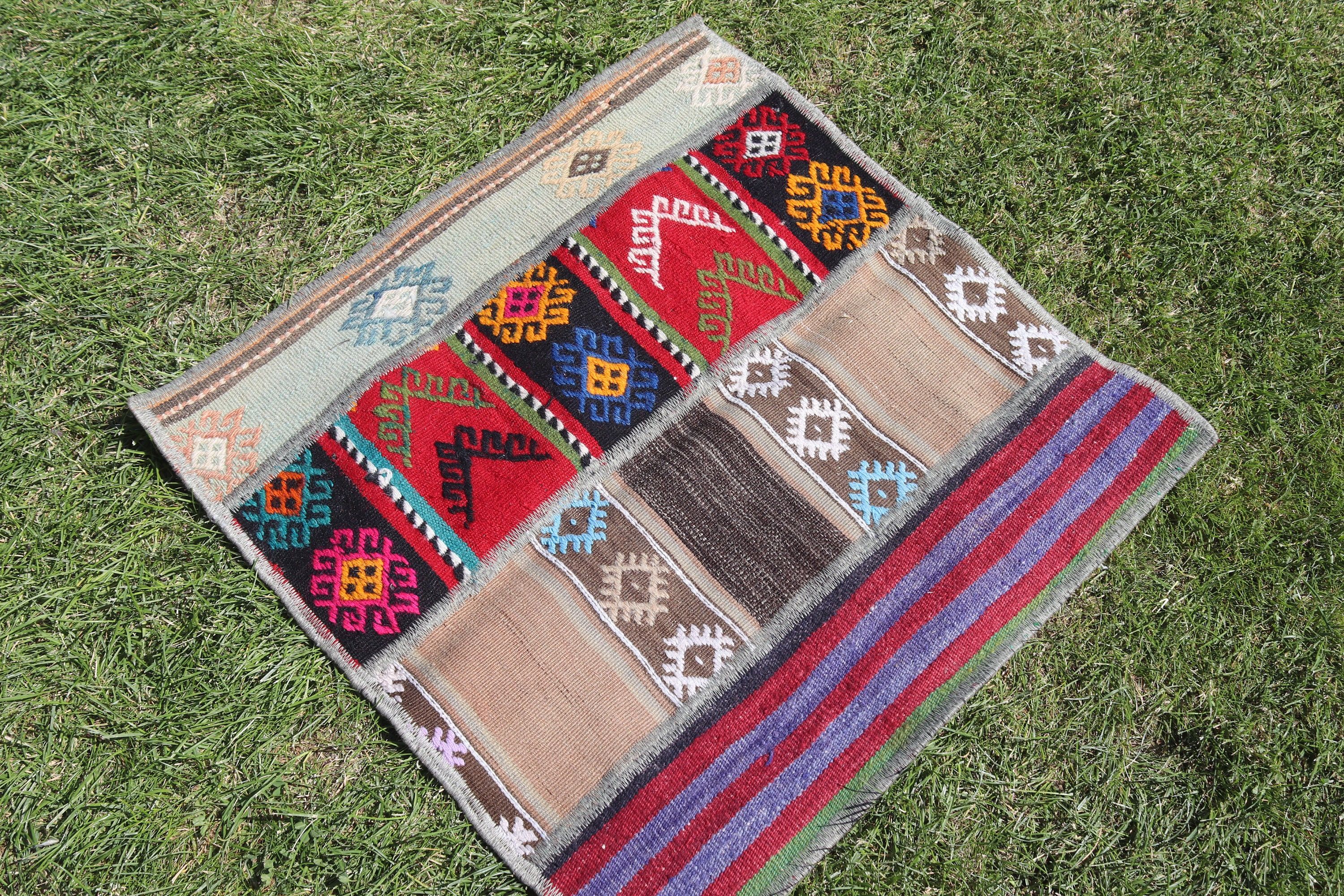 Turkish Rugs, Bathroom Rug, Vintage Rug, Turkey Rug, Red Flatweave Rug, 2.2x2.2 ft Small Rugs, Kitchen Rug, Geometric Rugs, Moroccan Rug