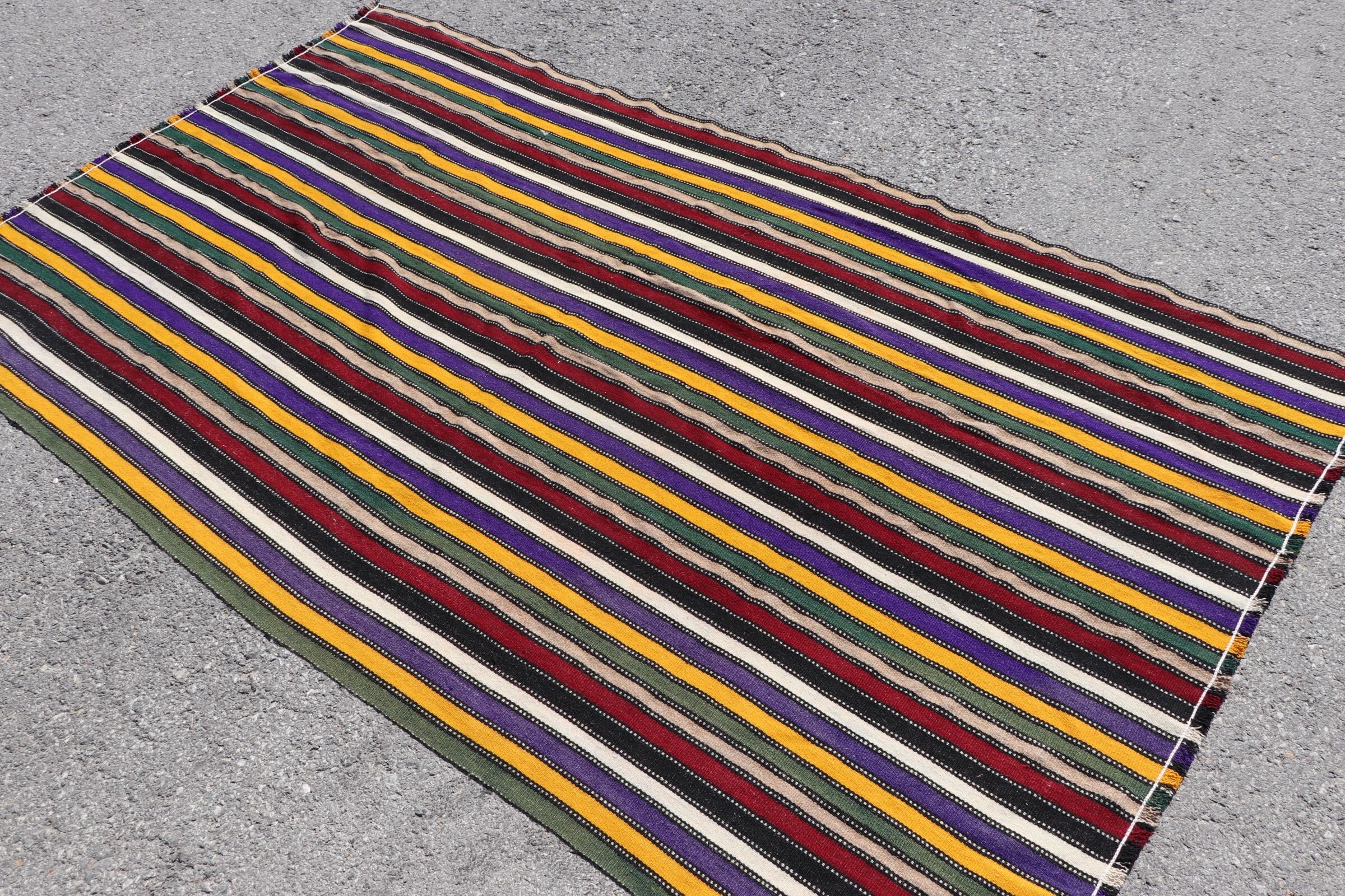 Sarı 4.4x7.6 ft Alan Halısı, Türk Halıları, Mutfak Halıları, Fas Halısı, Yer Halıları, Kilim, Vintage Halı, Oturma Odası Halıları