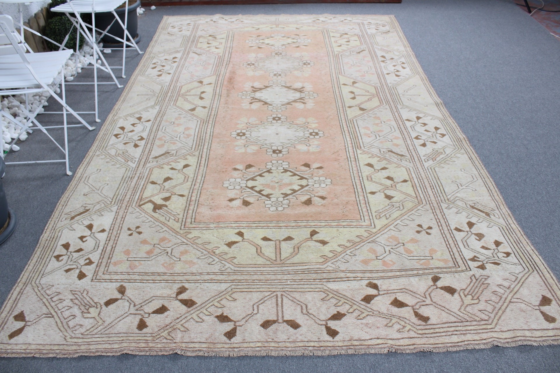 Turkish Rug, Saloon Rugs, Cute Rugs, Vintage Rug, Beige Oriental Rug, Bedroom Rug, 6.8x10.6 ft Oversize Rugs, Dining Room Rug, Kitchen Rugs