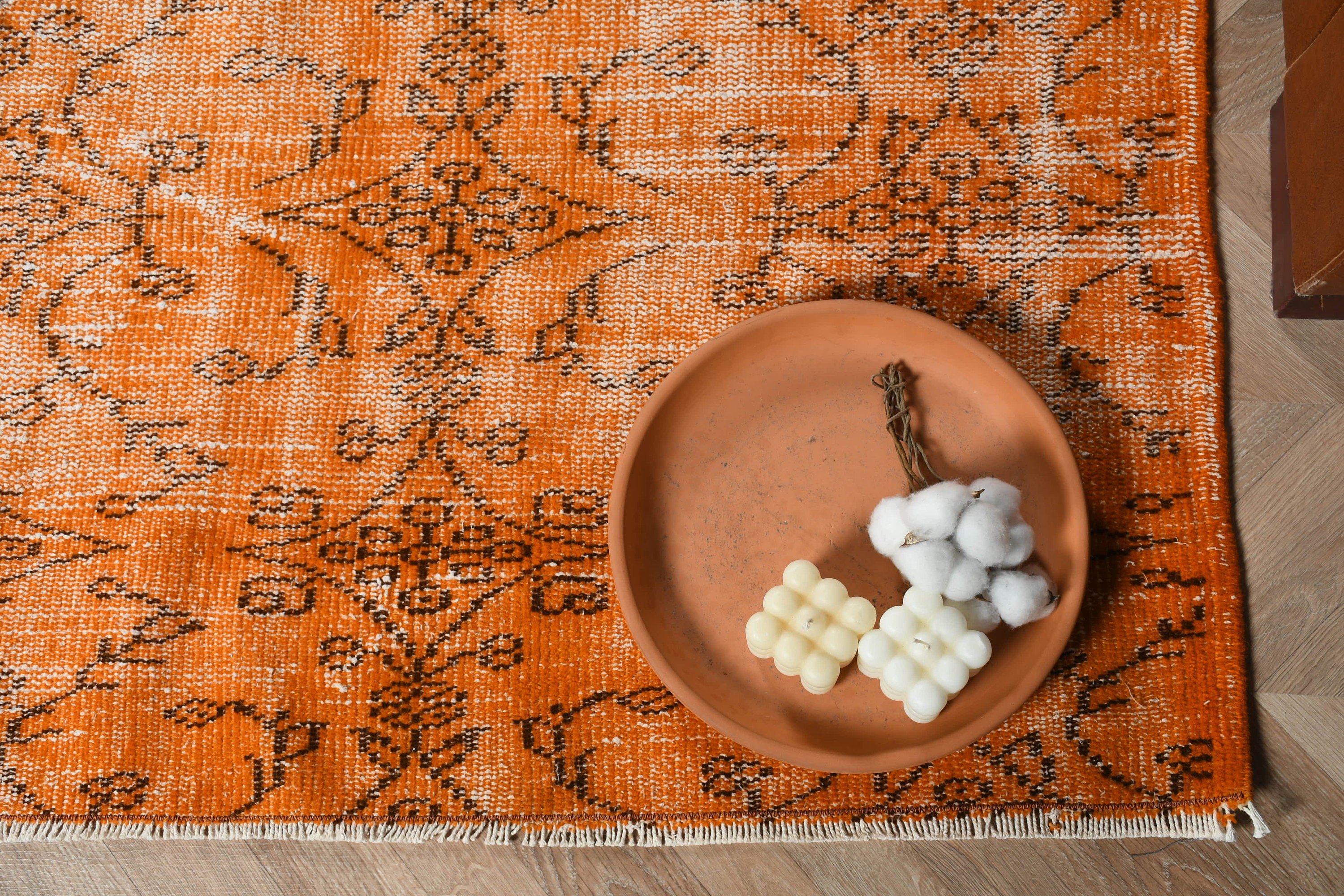 5.8x9.4 ft Büyük Halı, Yemek Odası Halısı, Salon Halıları, Oushak Halısı, Salon Halısı, Türk Halısı, Turuncu Zemin Halısı, Vintage Halı, Fas Halısı