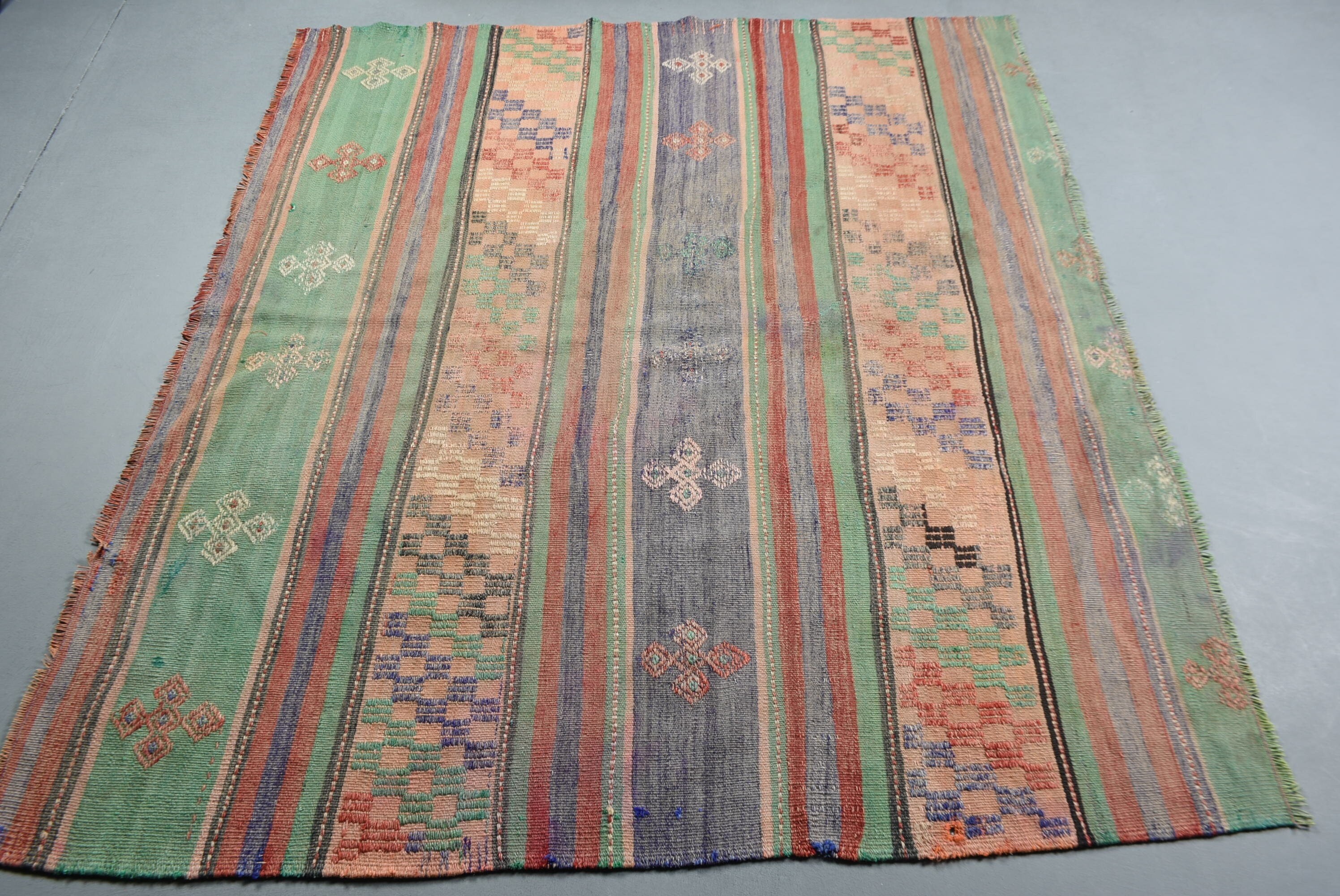 Oturma Odası Halıları, Anadolu Halısı, Yün Halısı, Kilim, Pastel Halısı, Türk Halıları, Vintage Halısı, Yeşil Yatak Odası Halıları, 5.9x5.2 ft Alan Halısı