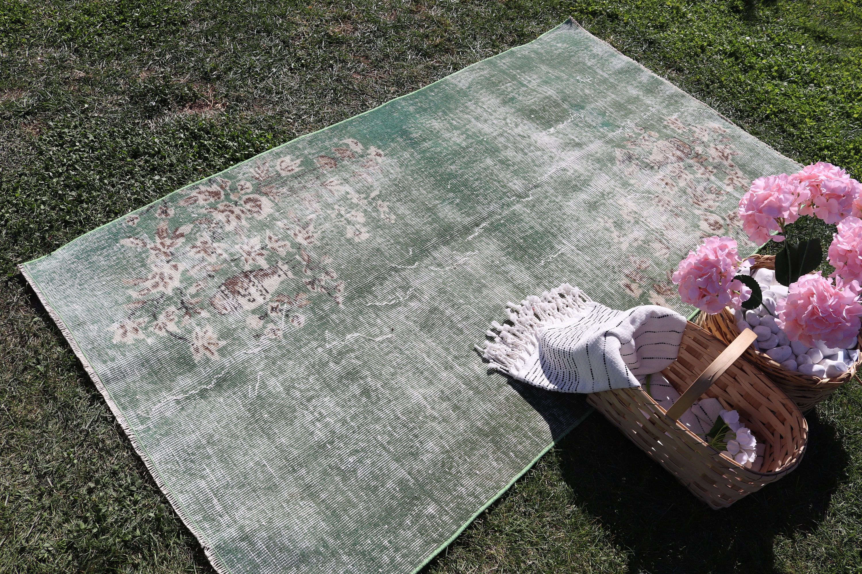 Decorative Rug, Vintage Rug, Boho Rugs, Green Home Decor Rugs, 3.4x6.5 ft Accent Rugs, Boho Accent Rug, Turkish Rug, Bedroom Rug, Aztec Rug