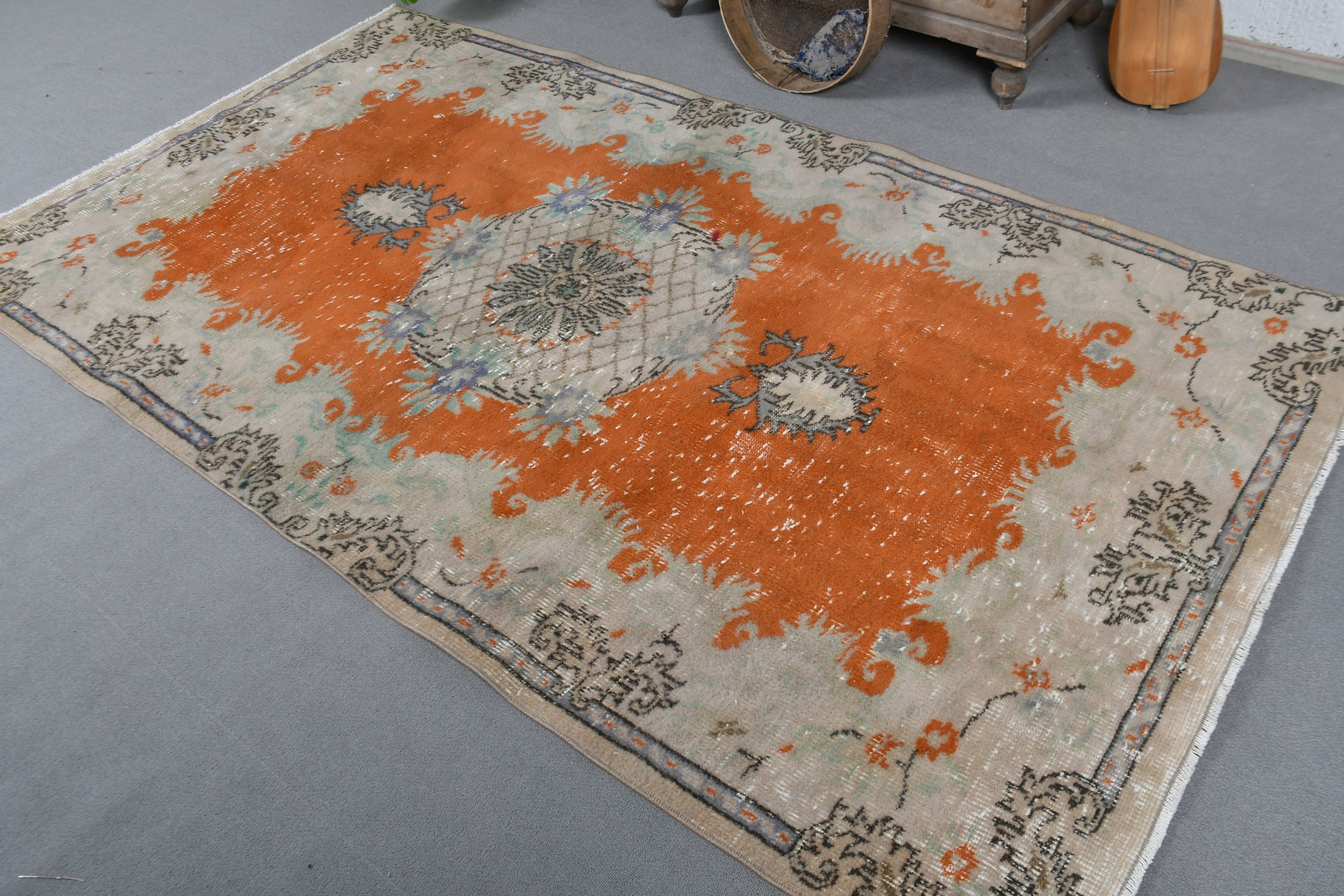 Kitchen Rugs, 4.5x8.2 ft Area Rug, Wool Rug, Vintage Rug, Orange Kitchen Rug, Eclectic Rug, Bedroom Rugs, Rugs for Floor, Turkish Rug