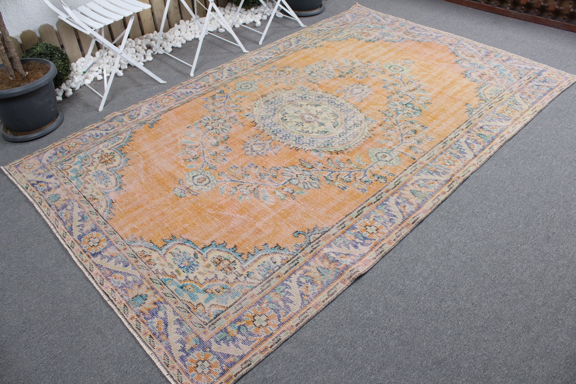 Vintage Halılar, Salon Halısı, Ev Dekor Halısı, Yatak Odası Halıları, Türk Halısı, Antika Halı, 5.4x8.9 ft Büyük Halı, Turuncu Yün Halı, Yatak Odası Halısı