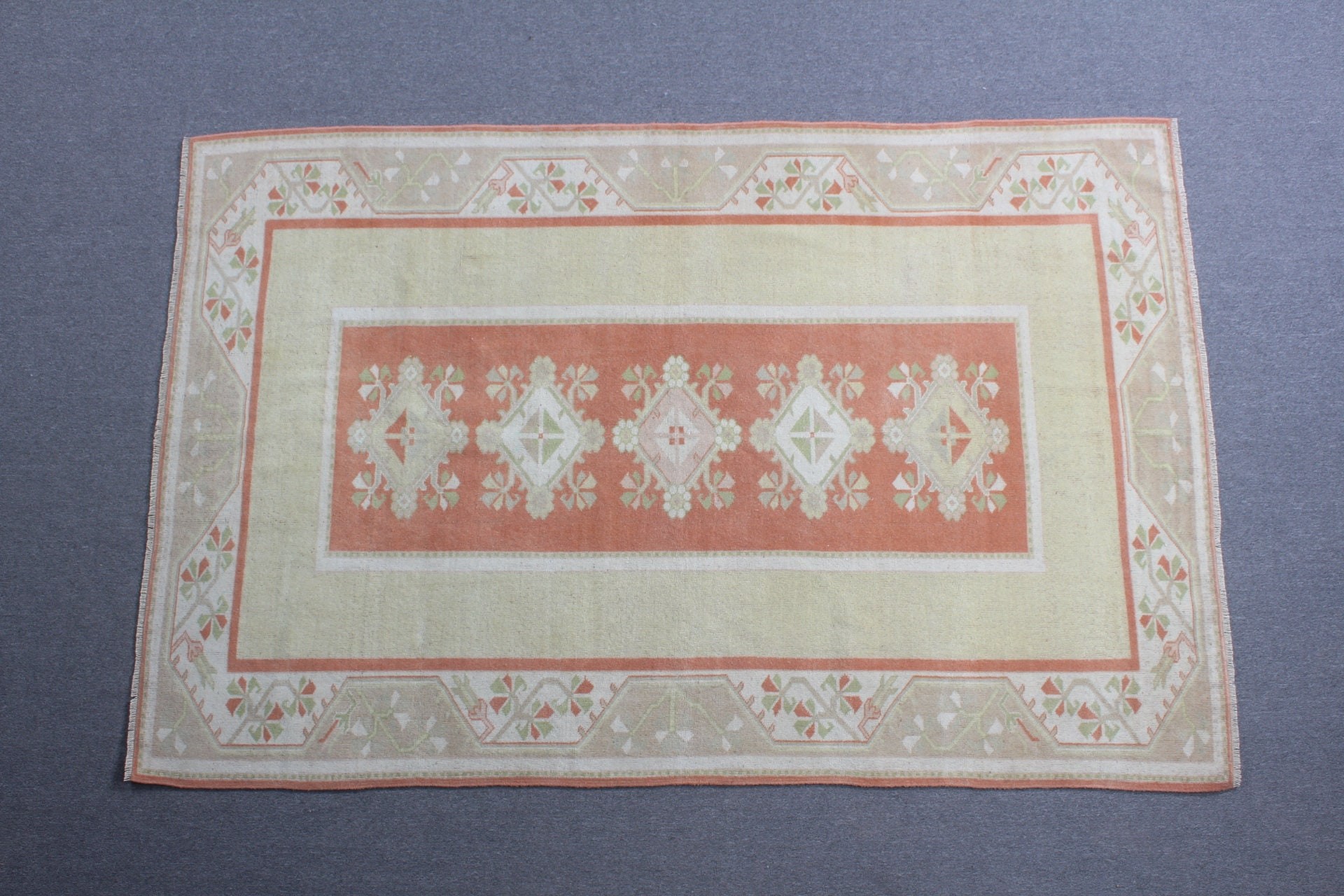 Vintage Rug, Muted Rug, Dining Room Rug, Bedroom Rug, Turkish Rug, Home Decor Rug, Antique Rugs, Orange Moroccan Rugs, 5.2x8.1 ft Large Rug