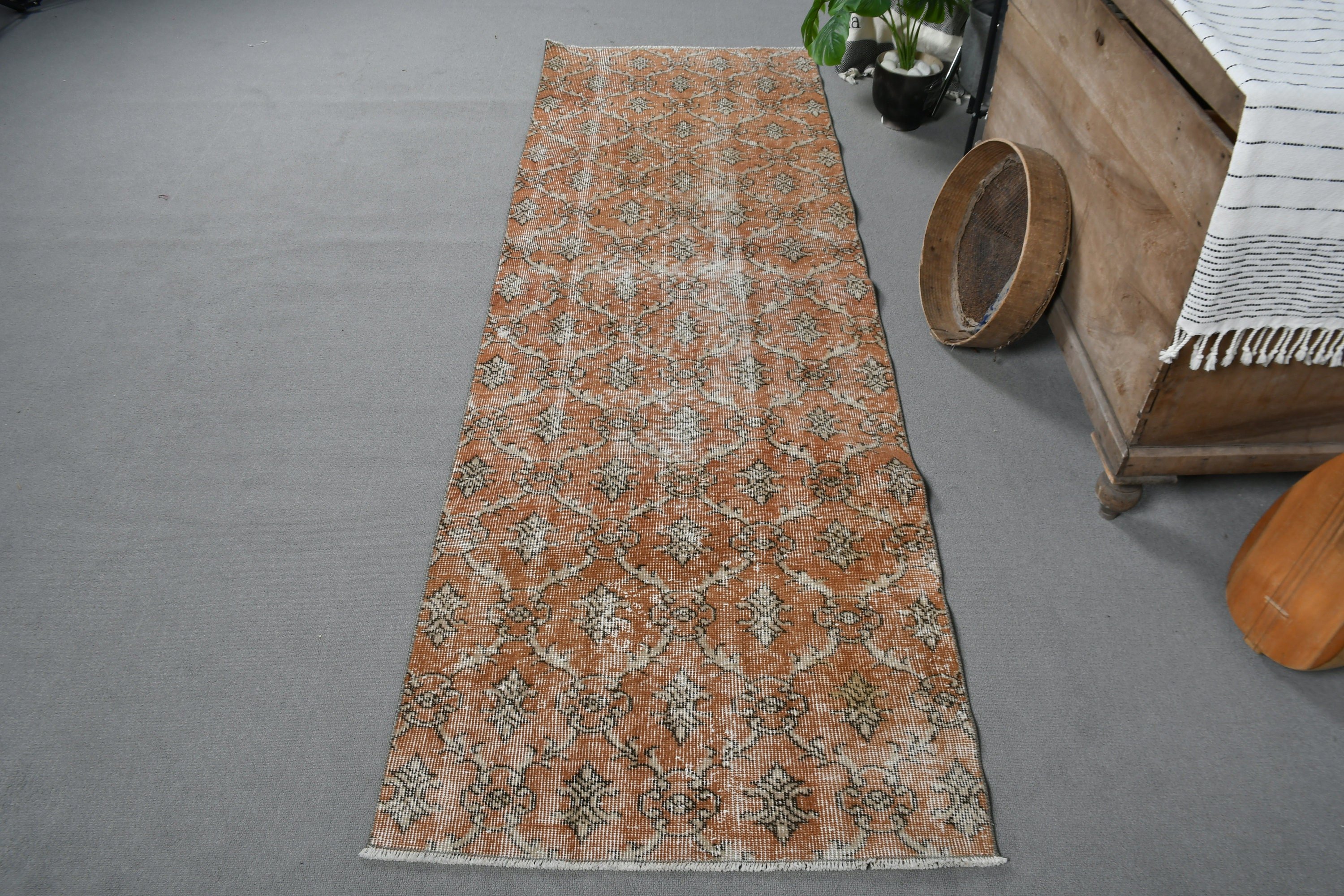 Orange Home Decor Rug, Antique Rug, Wool Rug, 2.6x8.2 ft Runner Rugs, Floor Rug, Kitchen Rug, Rugs for Corridor, Vintage Rug, Turkish Rugs