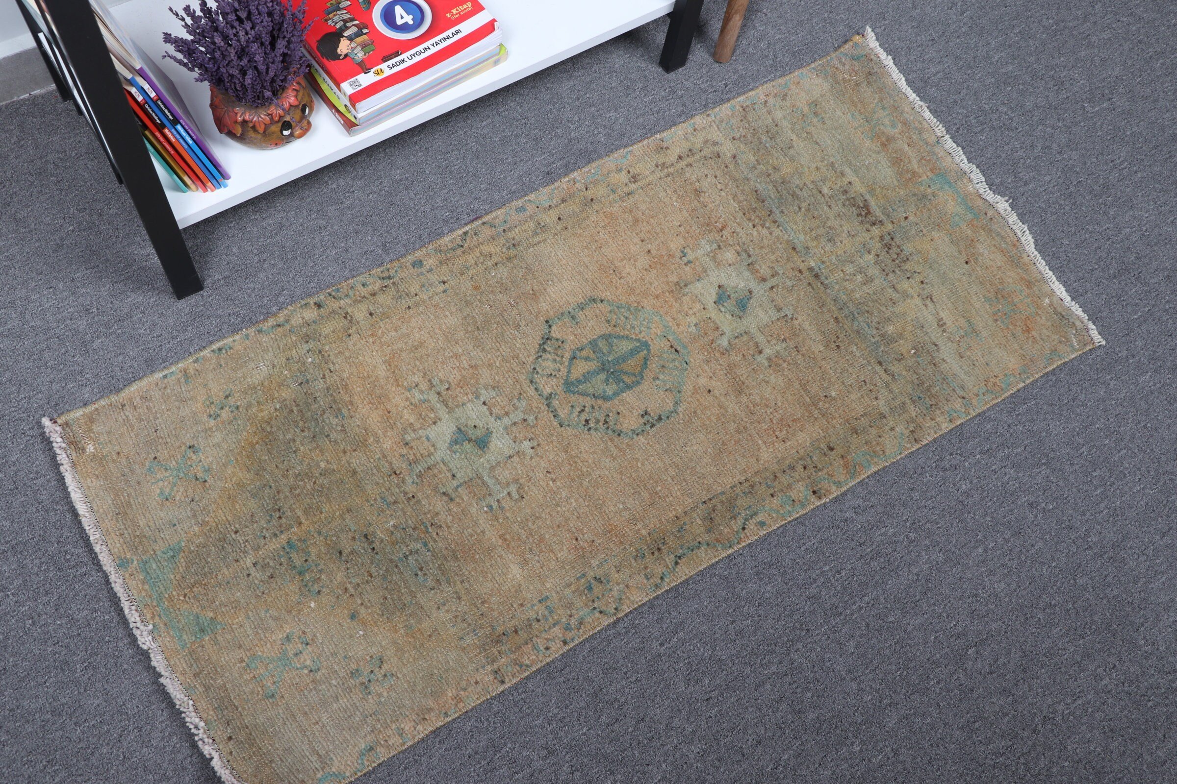 Green Bedroom Rugs, Aztec Rug, Bedroom Rug, Turkish Rug, 1.7x3.8 ft Small Rug, Wool Rug, Pale Rug, Entry Rugs, Rugs for Entry, Vintage Rug