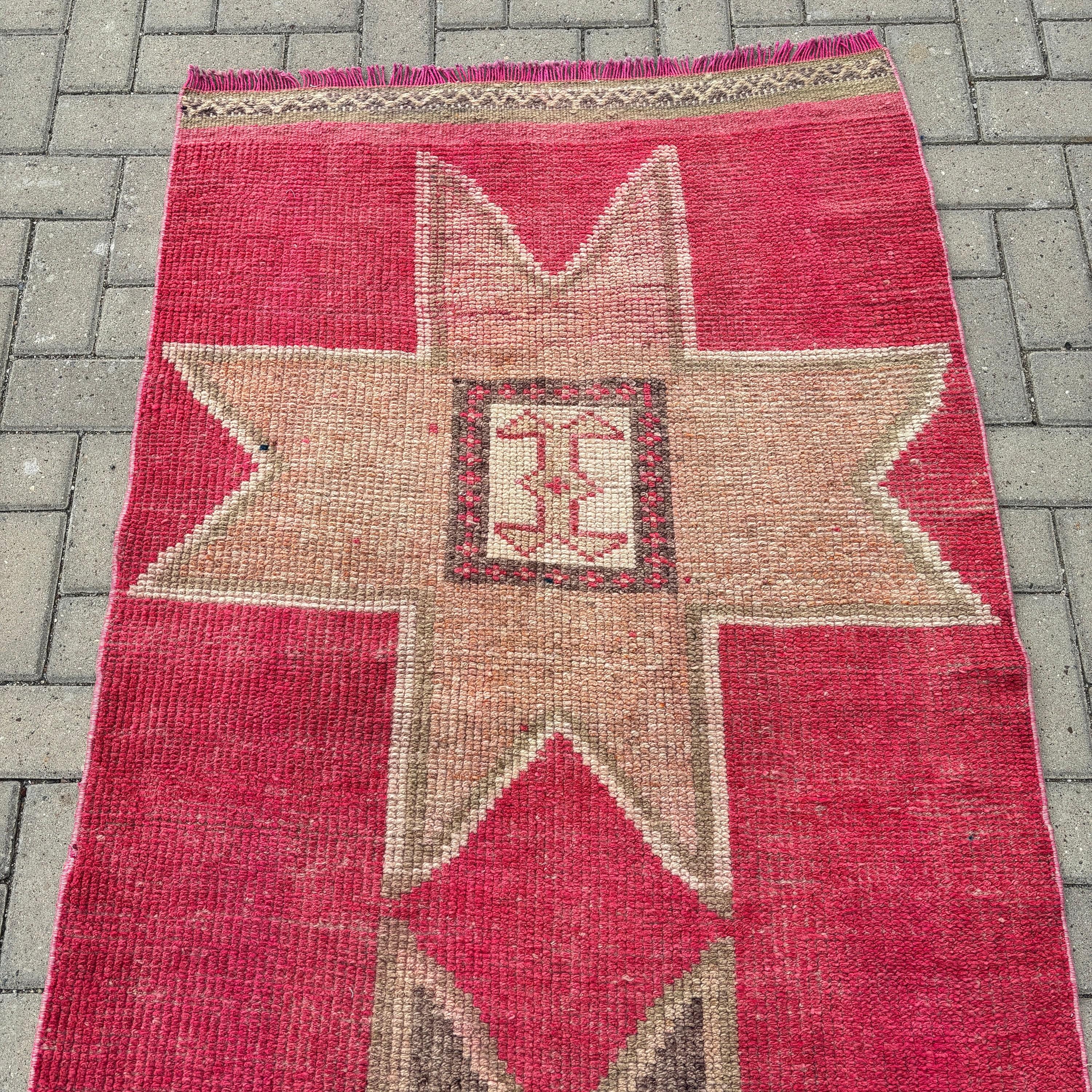 Corridor Rugs, Geometric Rug, Turkish Rug, Vintage Rug, 3.3x10.7 ft Runner Rugs, Pink Kitchen Rug, Beni Ourain Runner Rugs