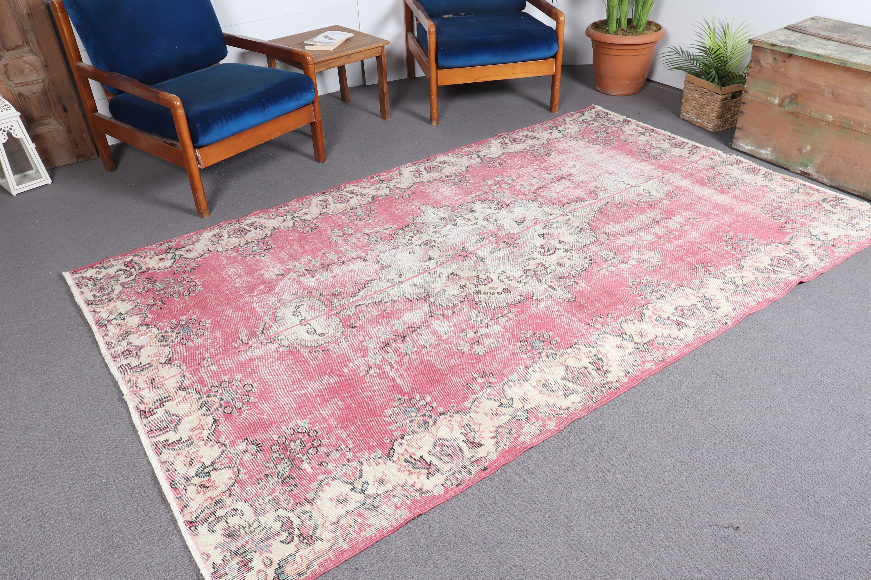 Anatolian Rug, Salon Rugs, 5.2x8.6 ft Large Rug, Vintage Rugs, Kitchen Rug, Pink Kitchen Rug, Bedroom Rug, Rugs for Bedroom, Turkish Rugs